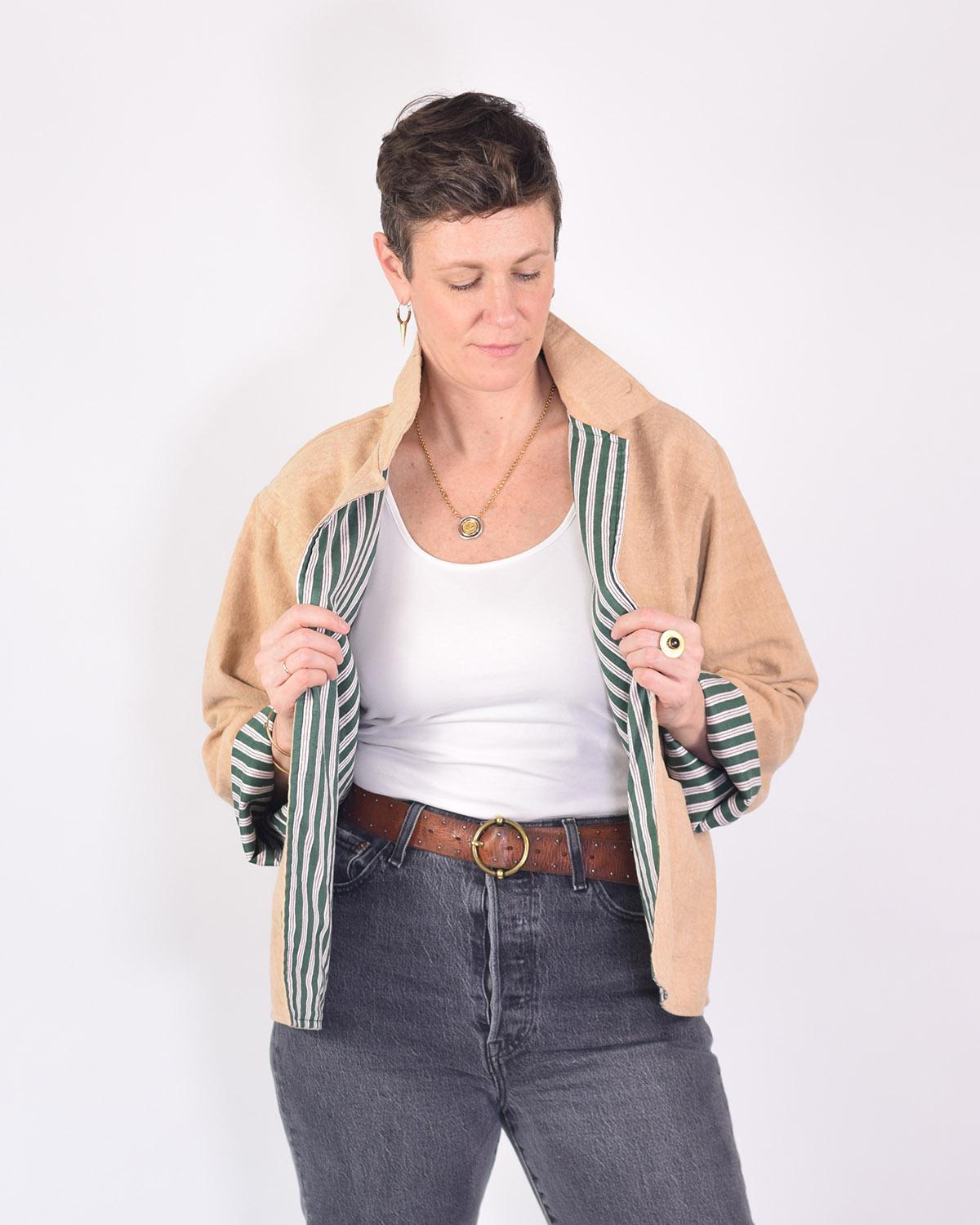Txtile Dusty Taupe Lightweight Garden Motif Canvas Embroidered Jacket