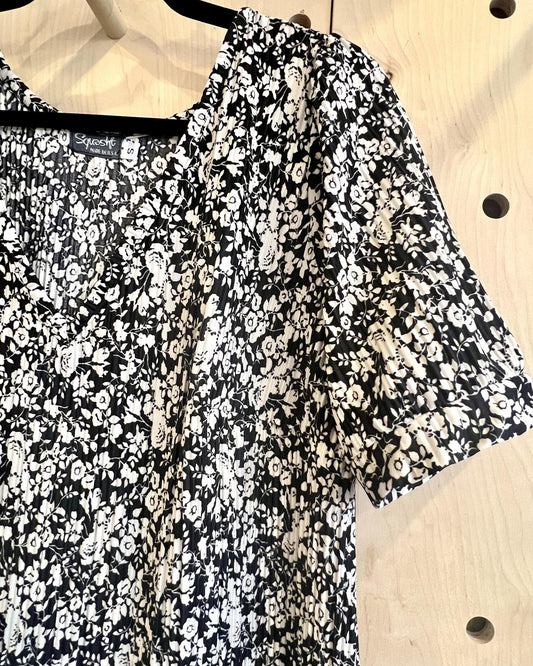 PRE-ORDER Squasht Winifred Dress in Black and White Ditsy Floral Print