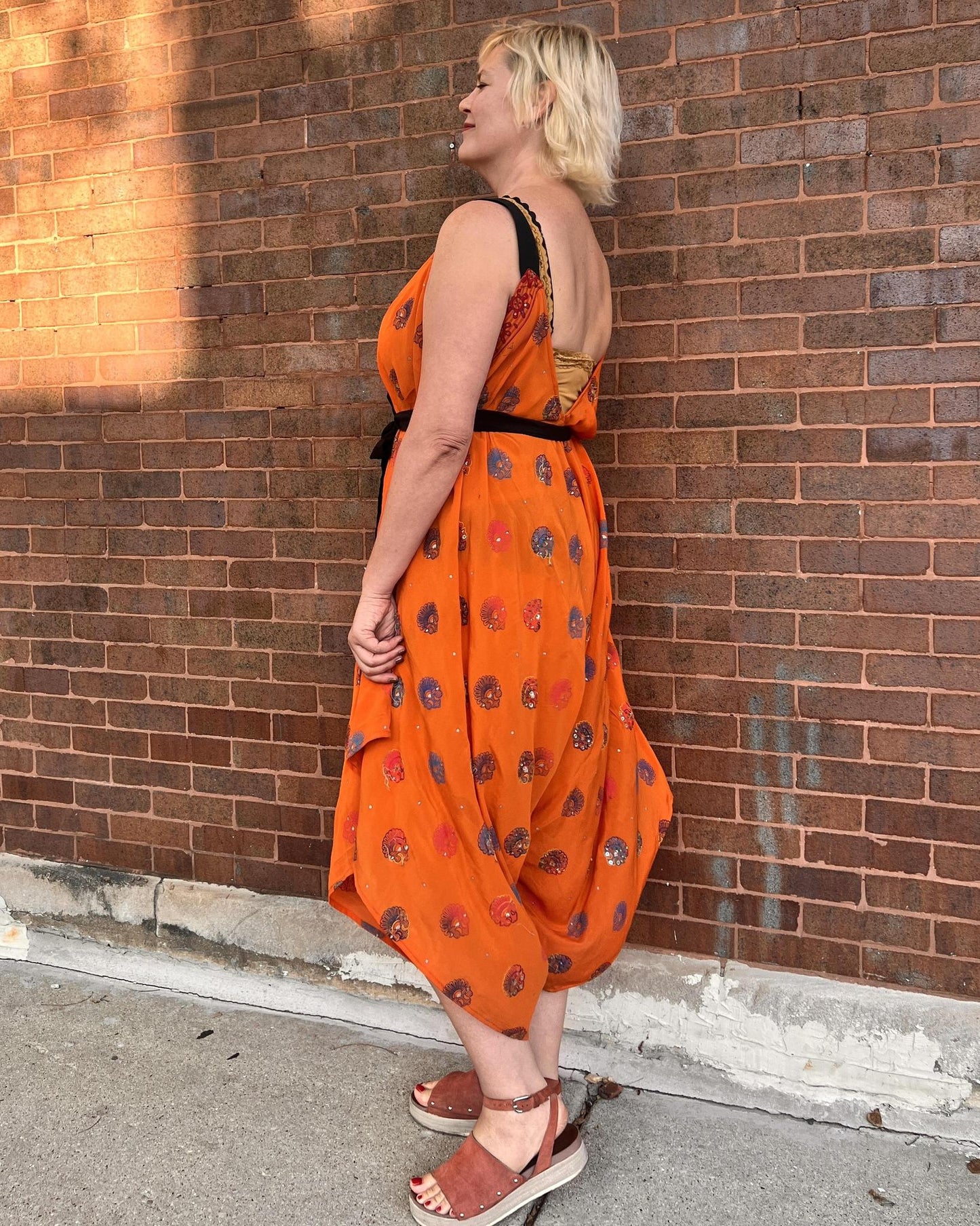 Indie Ella Zatanna Boho Silk Jumpsuit in Orange Crush