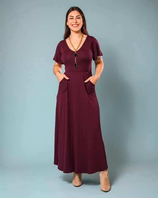 Squasht Lillia Sleeved Maxi Dress in Merlot