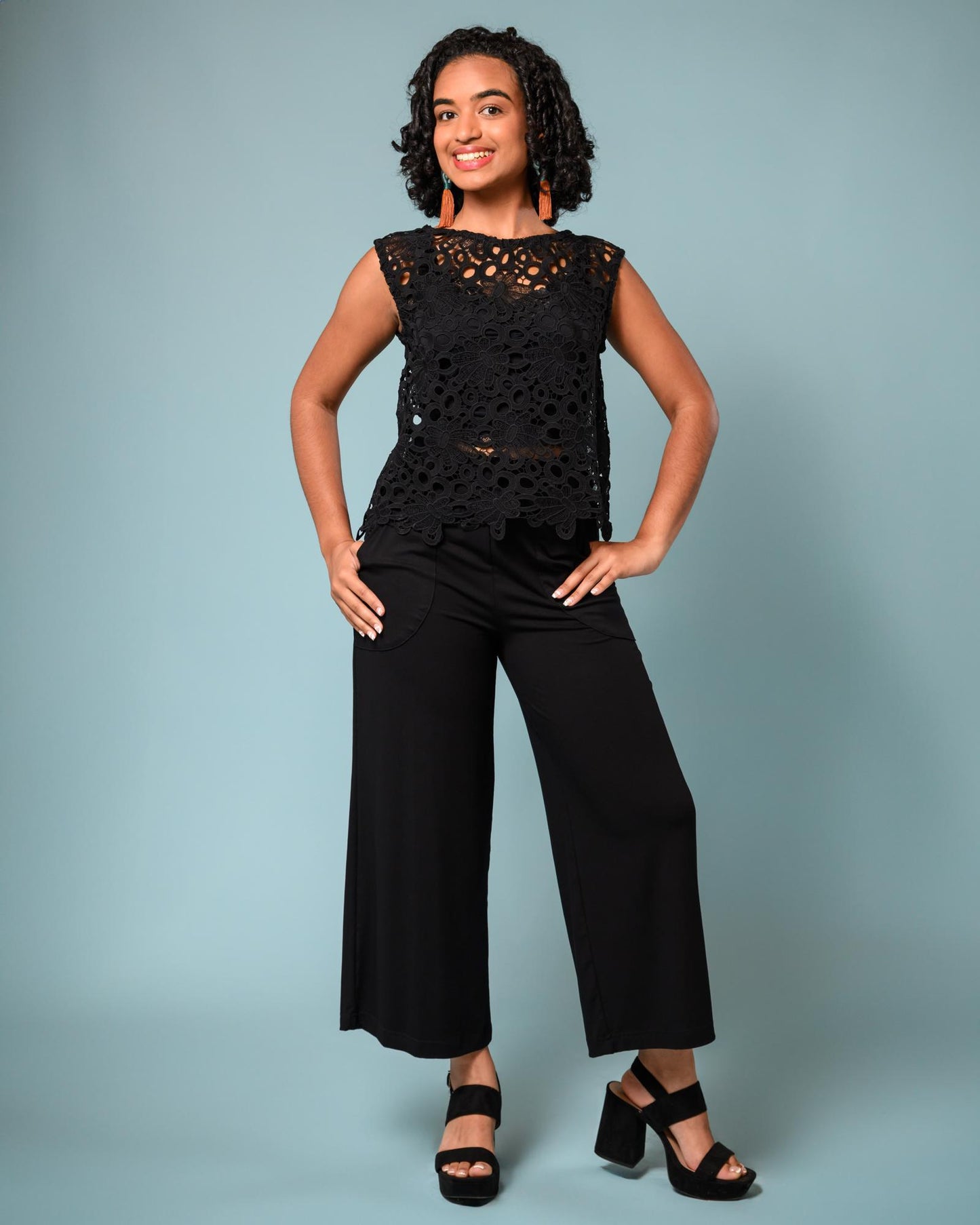 Squasht Flora Shell Top in Solid Black Lace - SALE - Size XS, Small - Final Sale