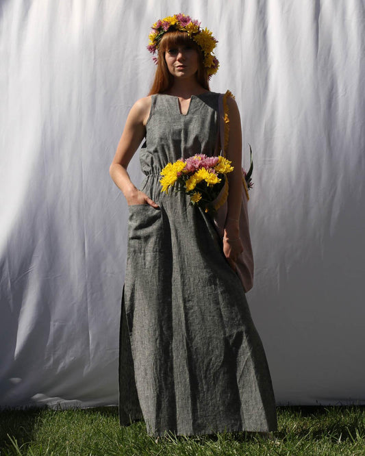 Wulfka Leah Hemp Maxi Dress - Asphalt - SALE - Last One - Size Small