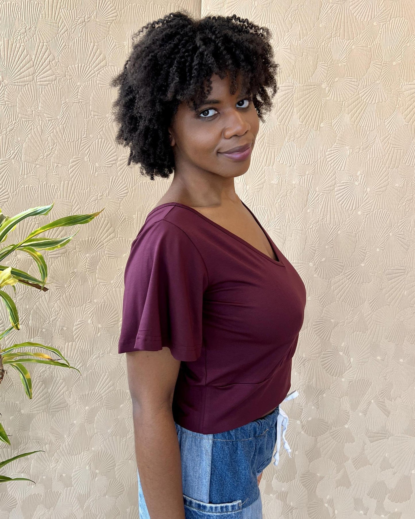 Squasht Bell Sleeve Ballet Top in Merlot