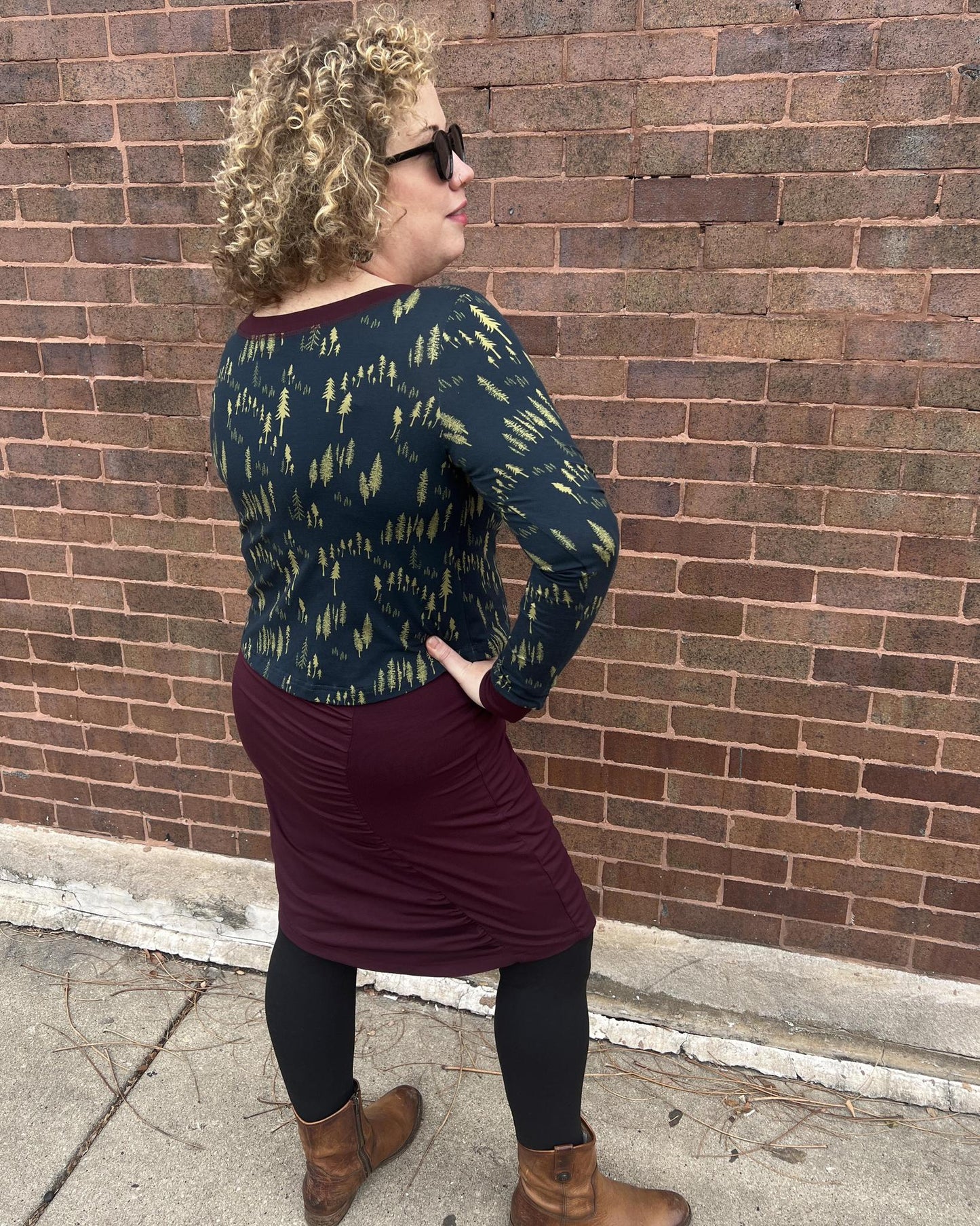 Squasht Long Sleeve Croppish Top in Midnight Forest