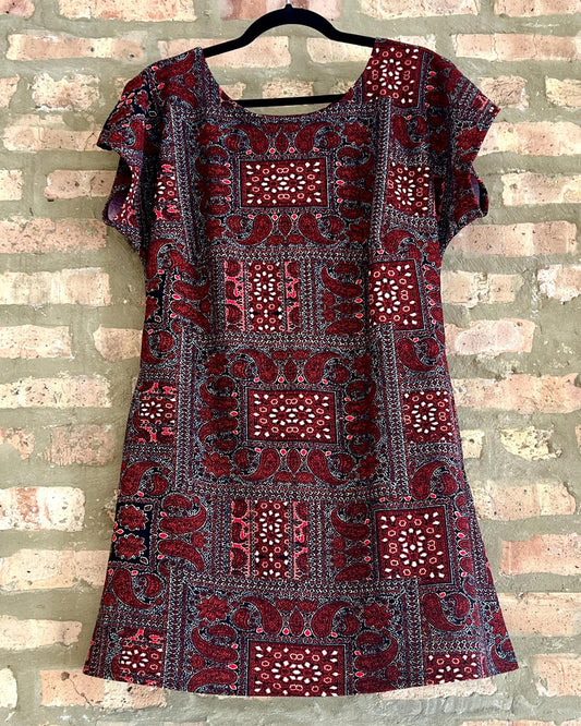 Fayru Faye Dress in Red, Gray, and Black Paisley