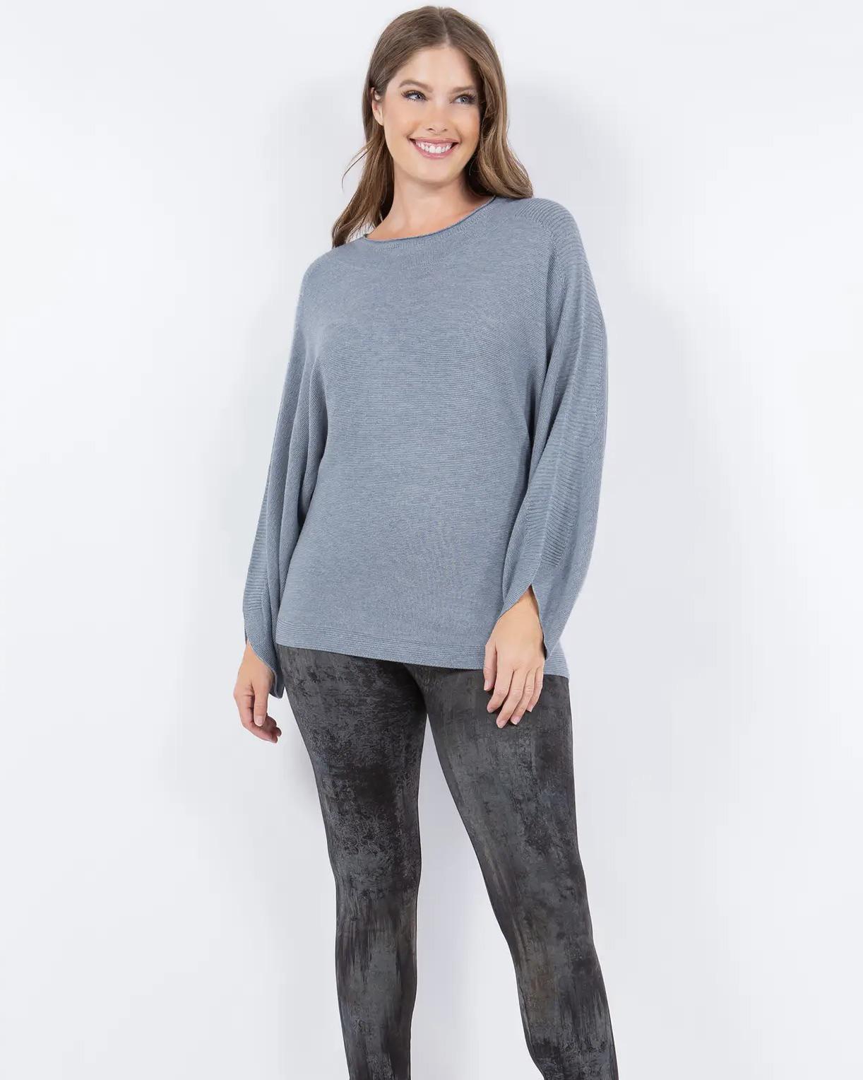 M Rena Tulip Cuff Dolman Sweater in Pewter - SALE