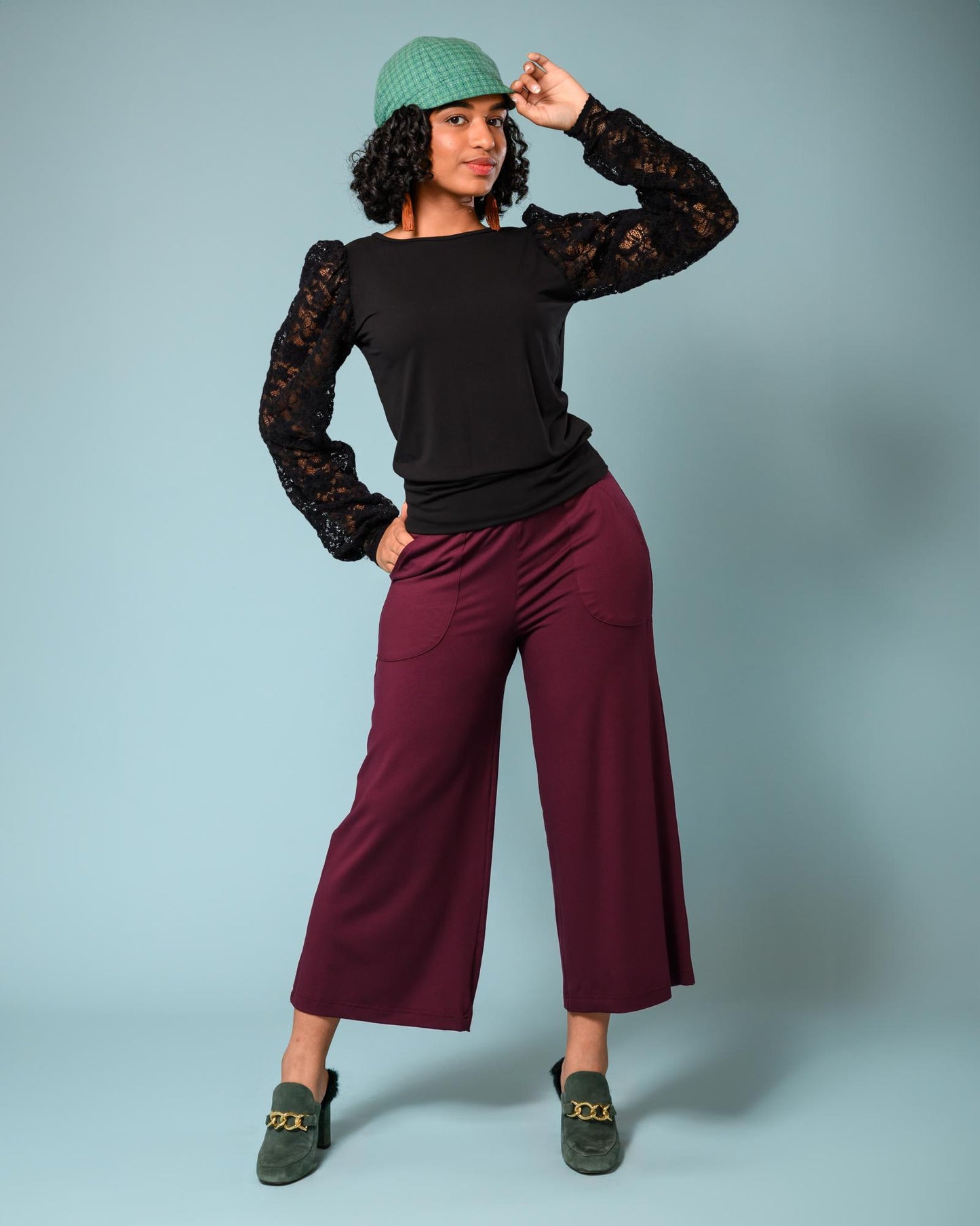 Squasht Wide Leg Pants (Cropped) Merlot