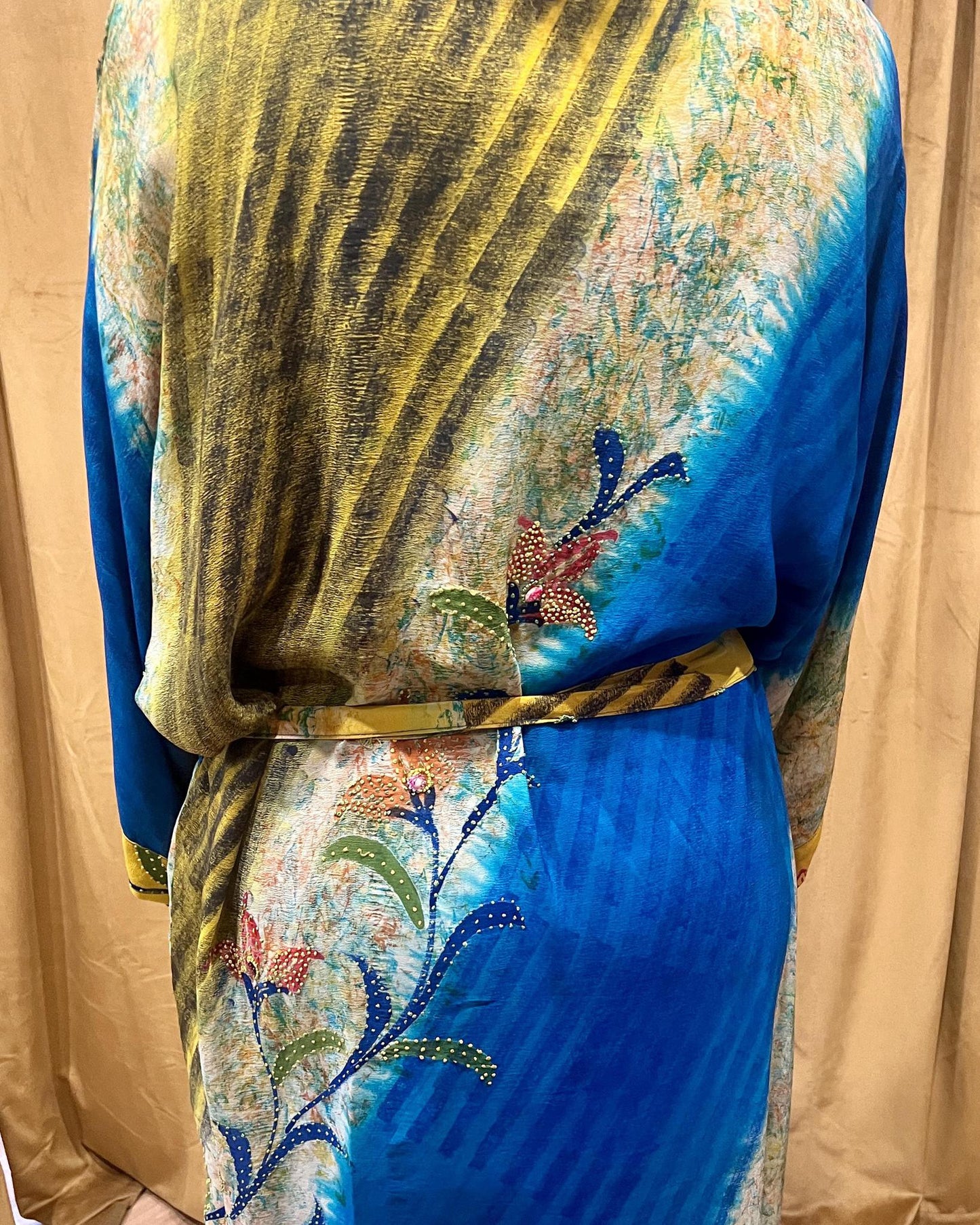 Indie Ella Kimono Flowy Silk Duster in Blue Lagoon