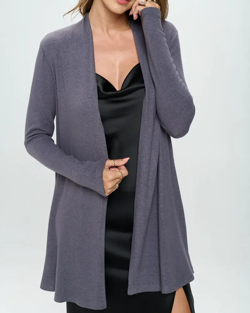 Renee C. Brushed Knit Draped Cardigan in Slate