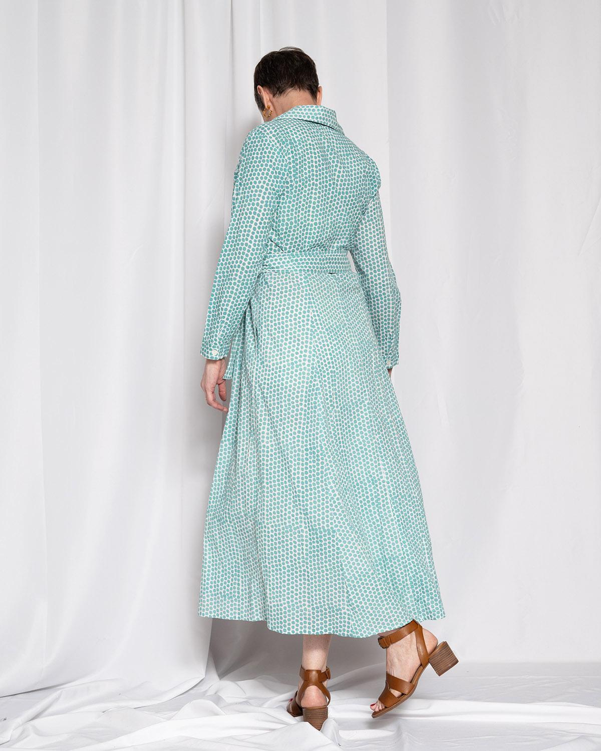 Txtile Elena Button Down Long Sleeve Shirt Dress - Teal Dots