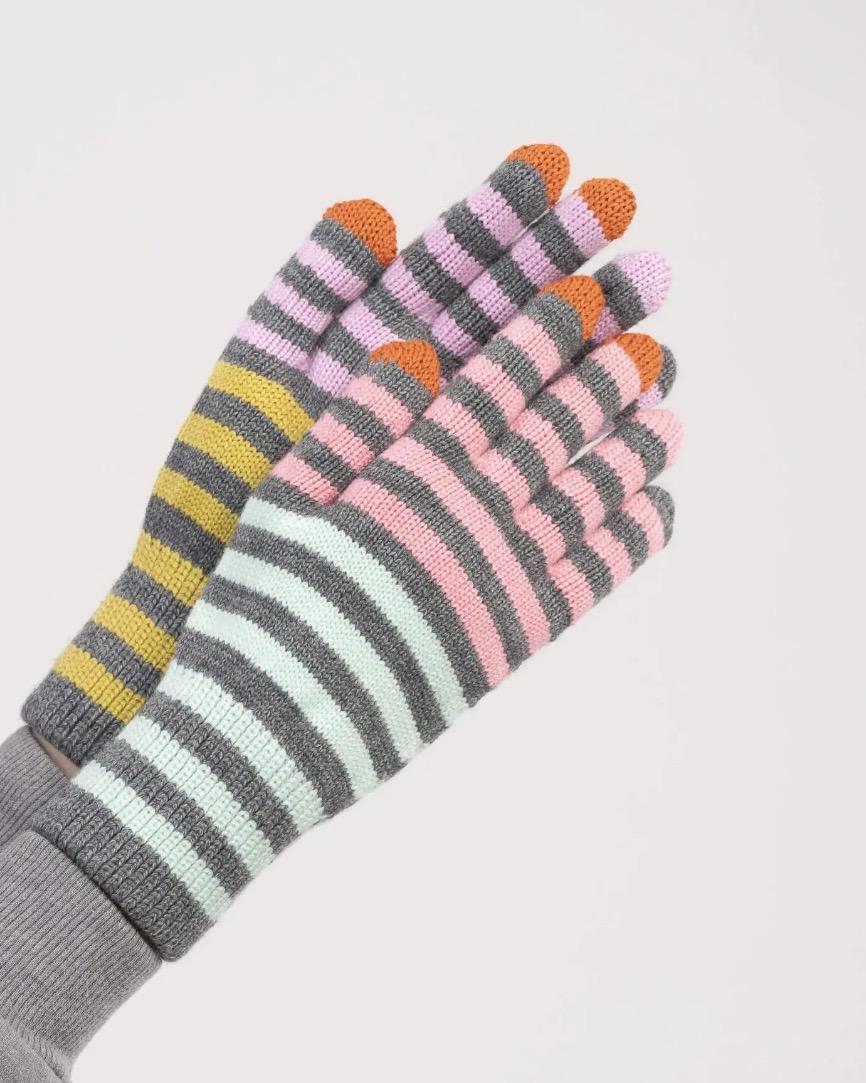 Verloop Color Stripe Touch Screen Gloves in Grey, Pink, Purple, Green