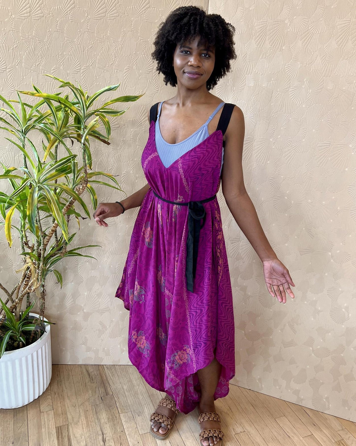 Indie Ella Zatanna Boho Silk Jumpsuit in Fuschia Flourish