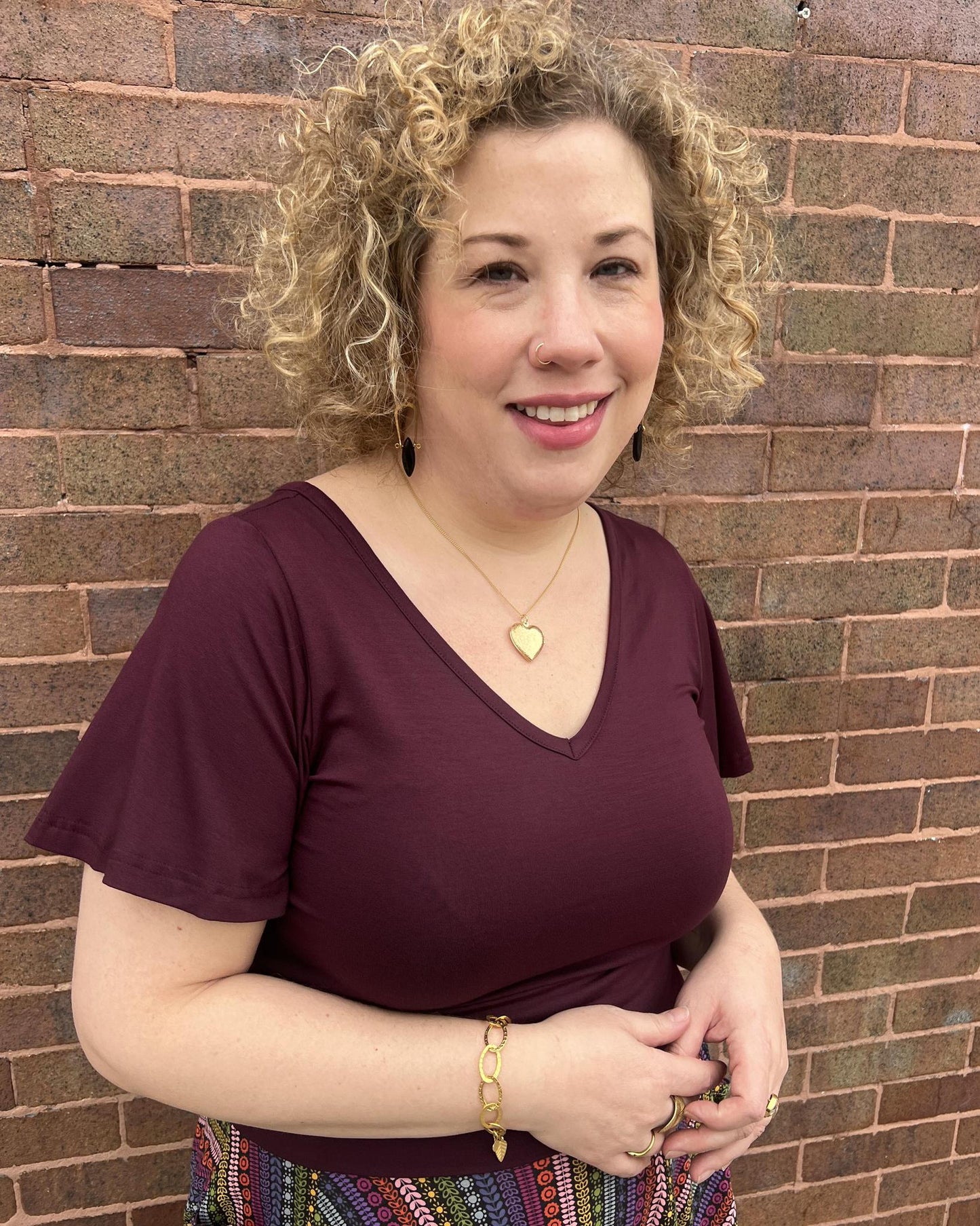 Squasht Bell Sleeve Ballet Top in Merlot