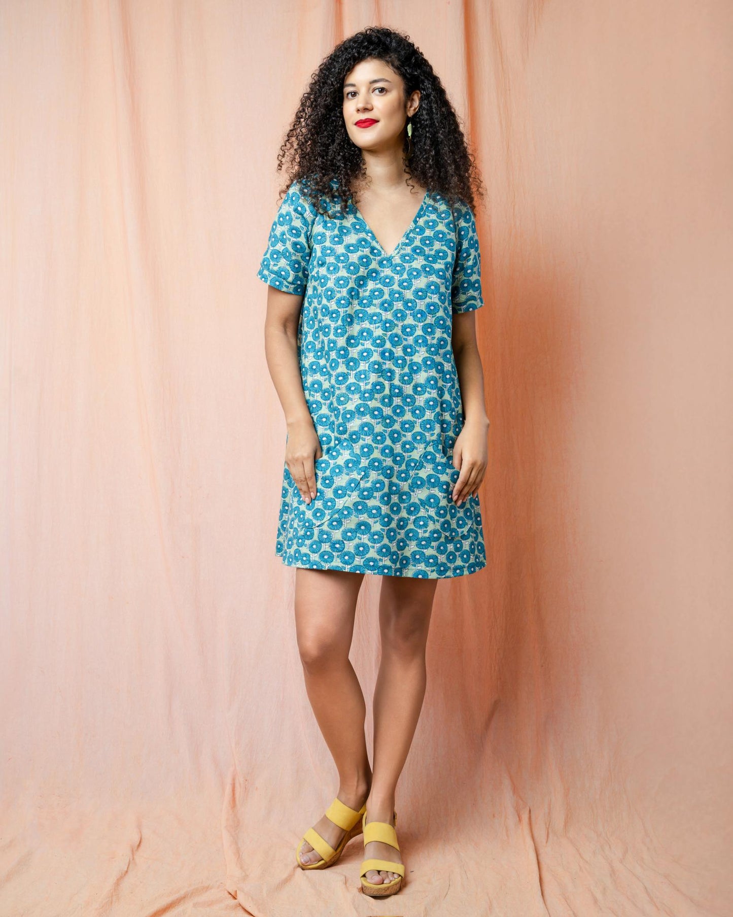 Squasht Winifred Dress Caribbean Turquoise Cotton Poplin Flower Print 🌼
