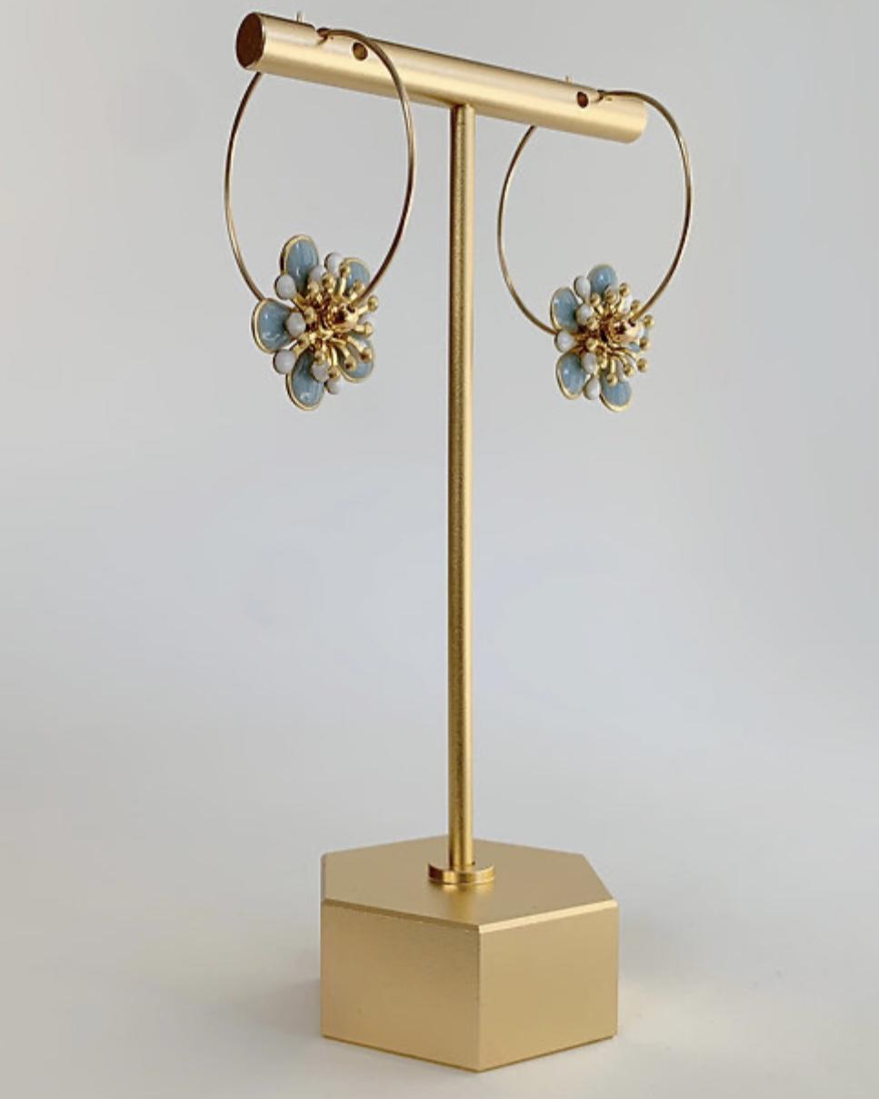caliLOVESchi 14k Gold Hoops - Blue Daisy