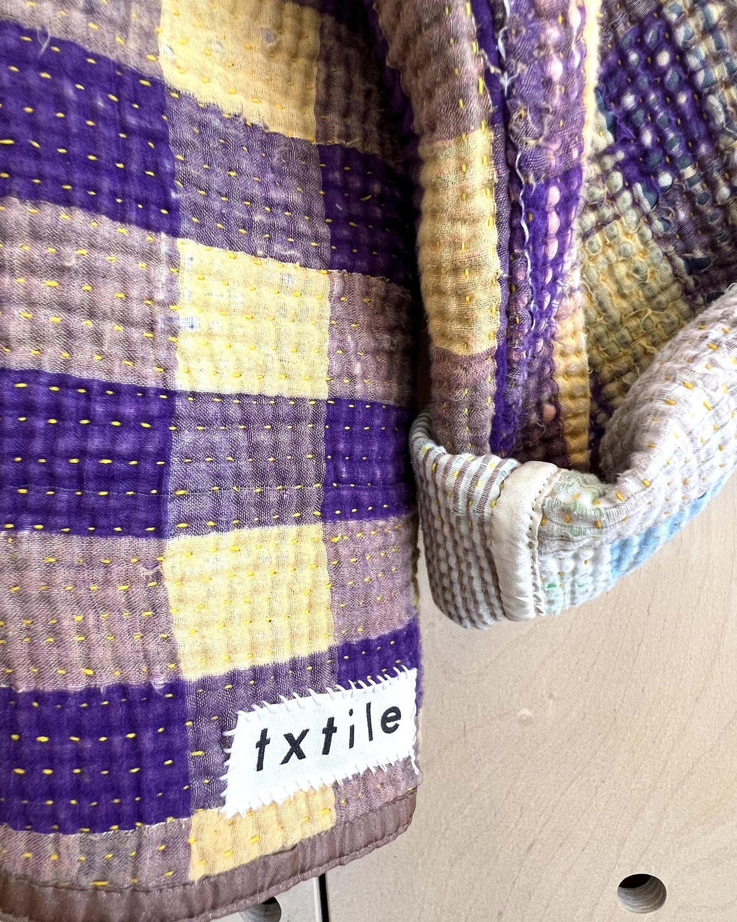 Txtile Charlie Quilted Reversible Patchwork Kantha Jacket in Chanda