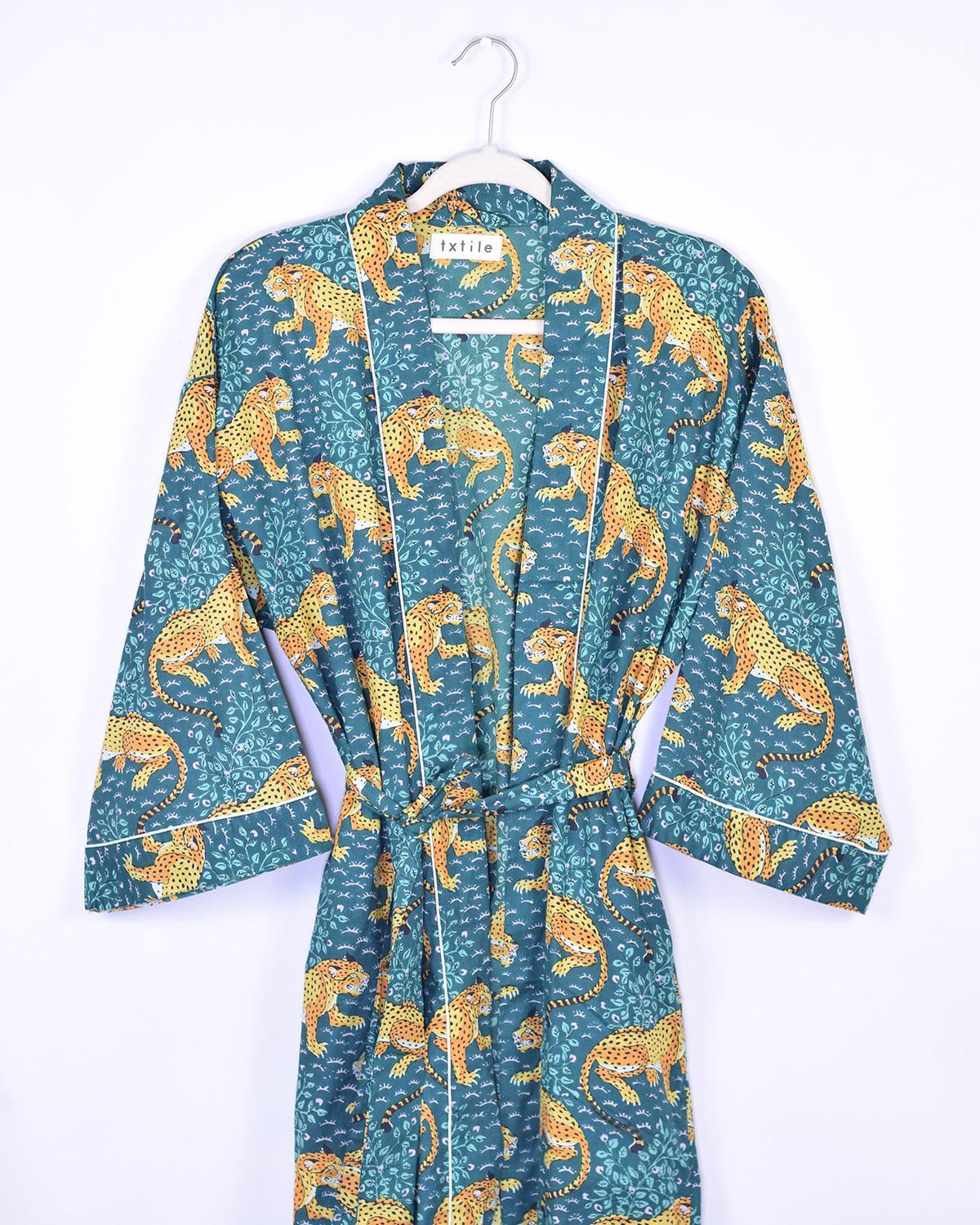 Txtile Lightweight Cotton Robe - Roaming Jaguars