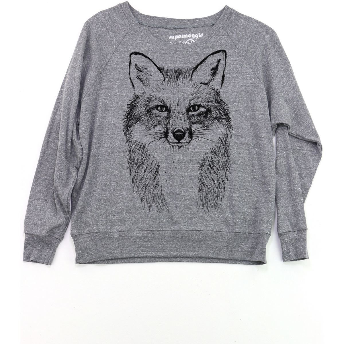 Supermaggie Fox Tri Blend Pullover in Heather Gray