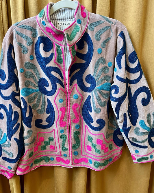 Txtile Dusty Pink Velvet Jacket with Embroidered Flourishes
