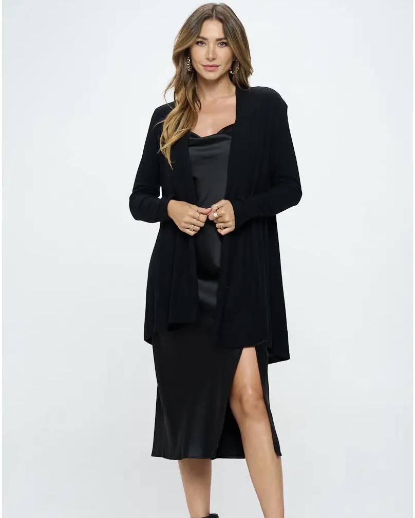 Renee C. Brushed Knit Draped Cardigan in Black