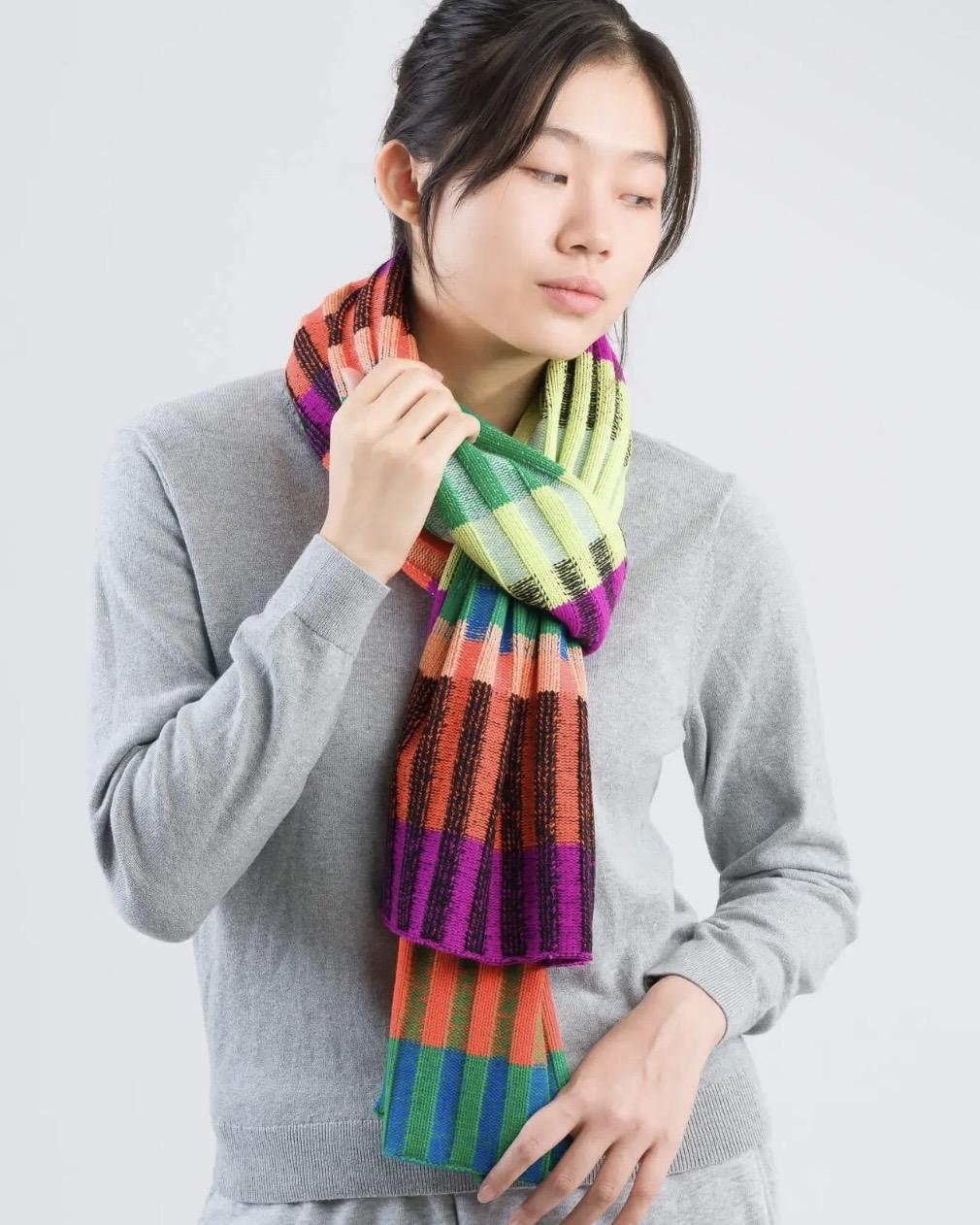 Verloop Mosaic Stripe Knit Scarf in Lime Cobalt