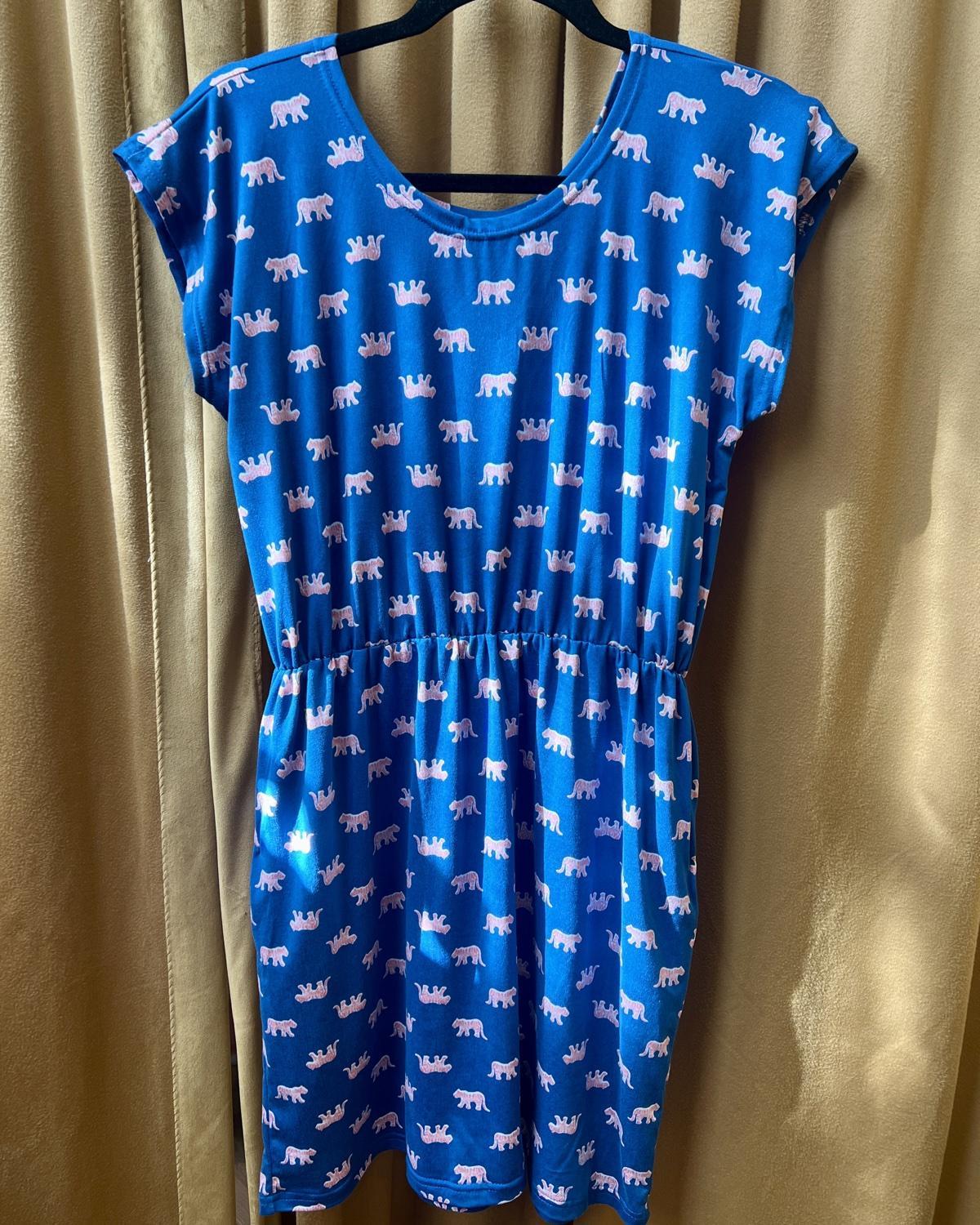 Fayru Jane Dress in Blue with Coral Tigers