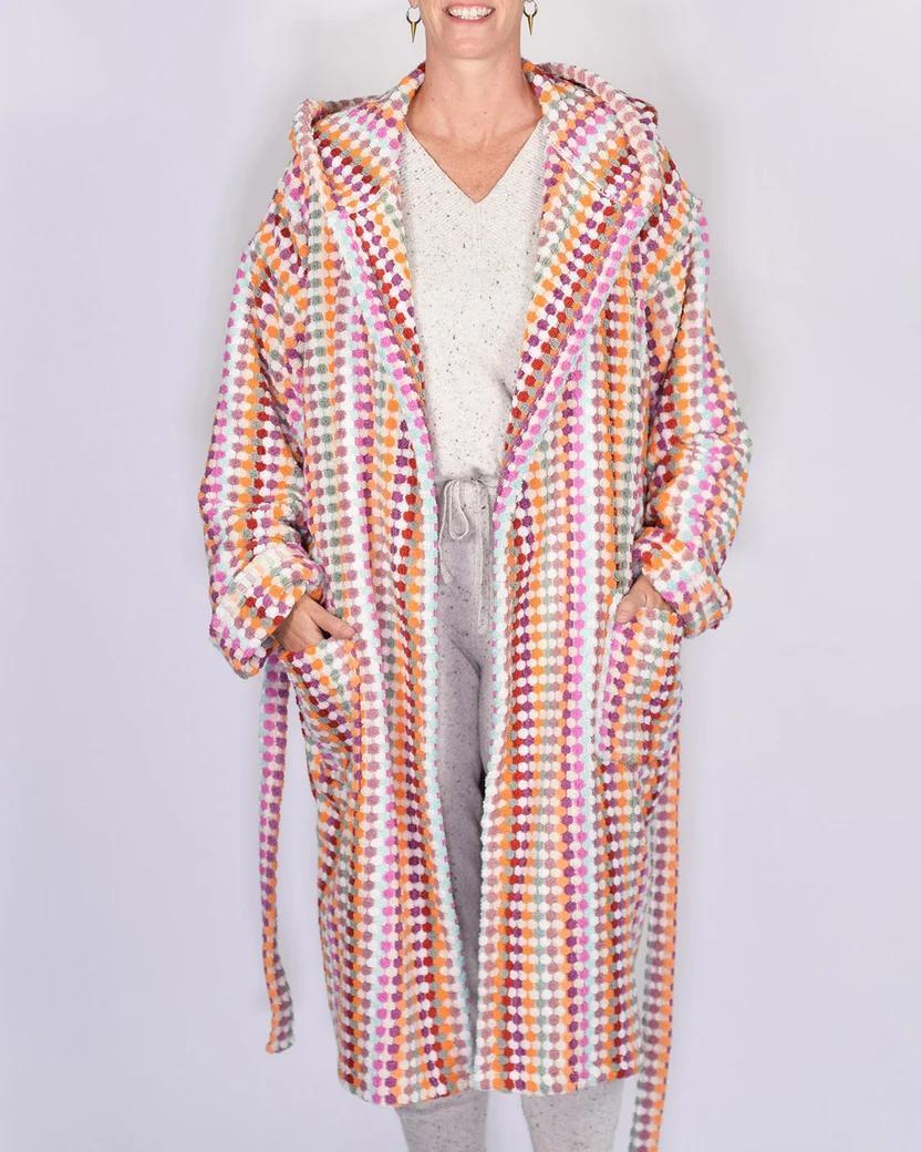 Txtile Turkish Cotton Plush Hooded Terry Cloth Robe - Desert Checkers