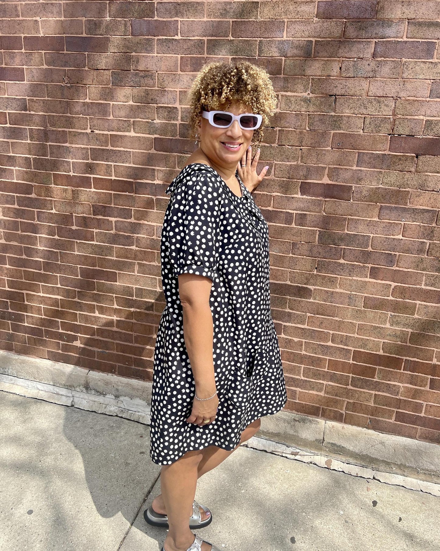 Squasht Charlotte Dress in Black with White Distressed Dots