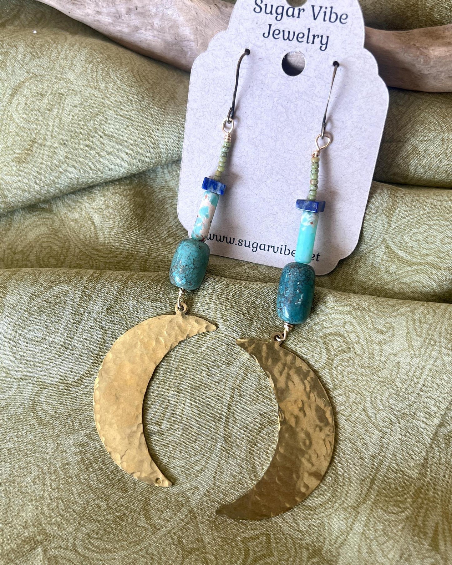 Sugar Vibe Crescent Moon Earrings with Blue Beads