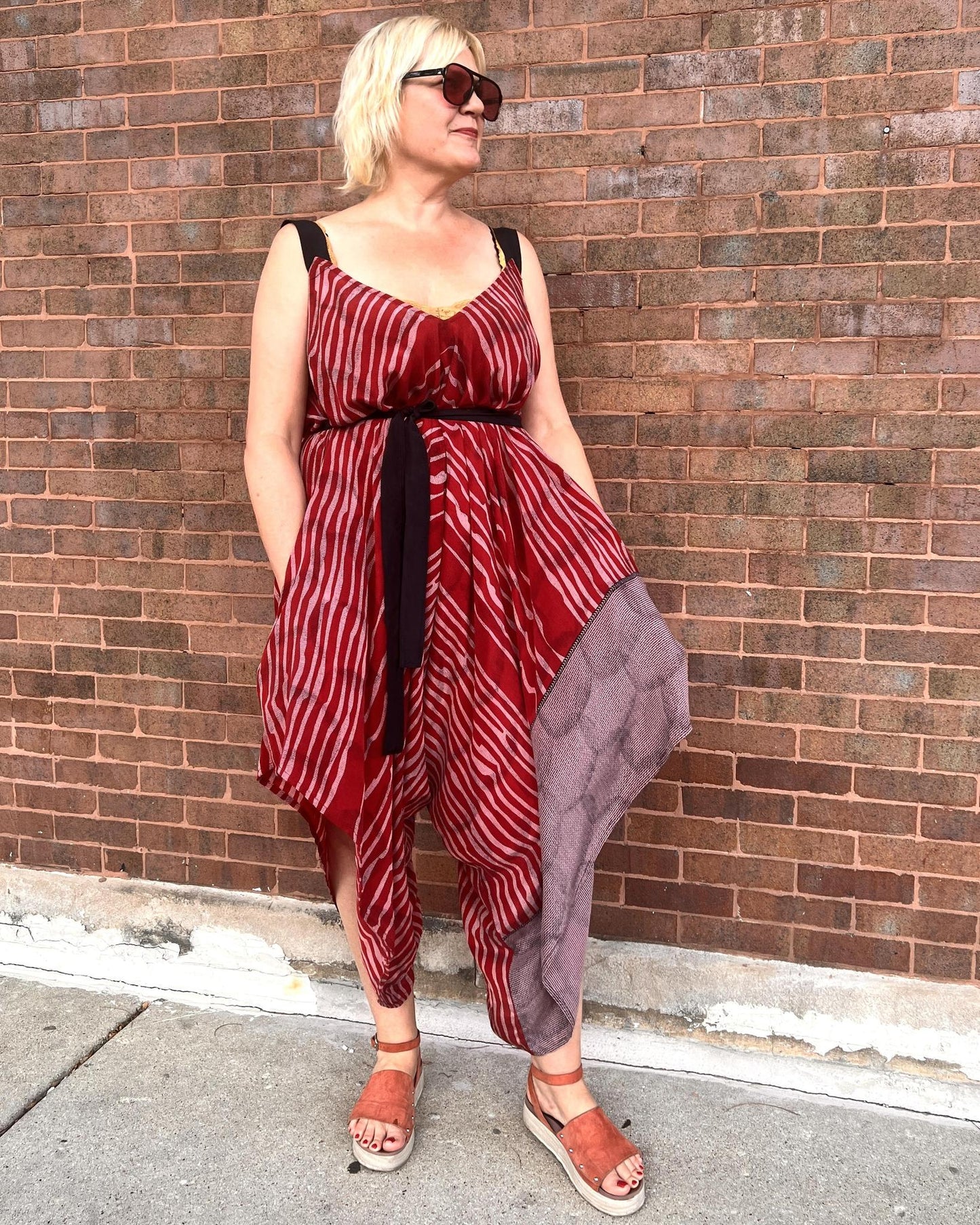 Indie Ella Zatanna Boho Silk Jumpsuit in Crimson Crush