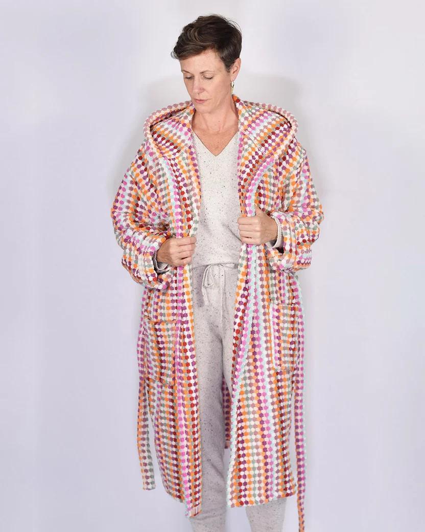 Txtile Turkish Cotton Plush Hooded Terry Cloth Robe - Desert Checkers