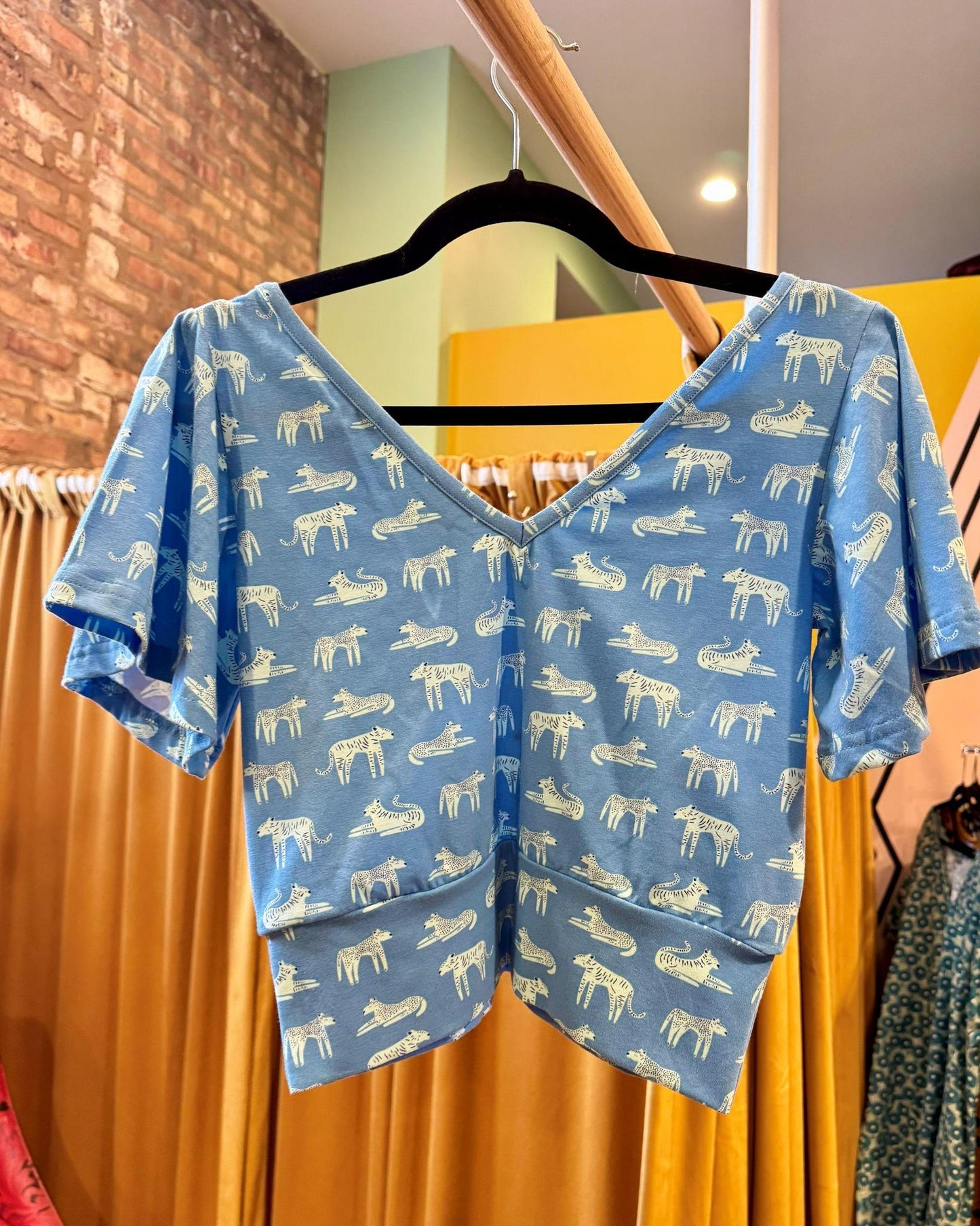 Squasht Bell Sleeve Ballet Top in Big Cats Print - Large, XL
