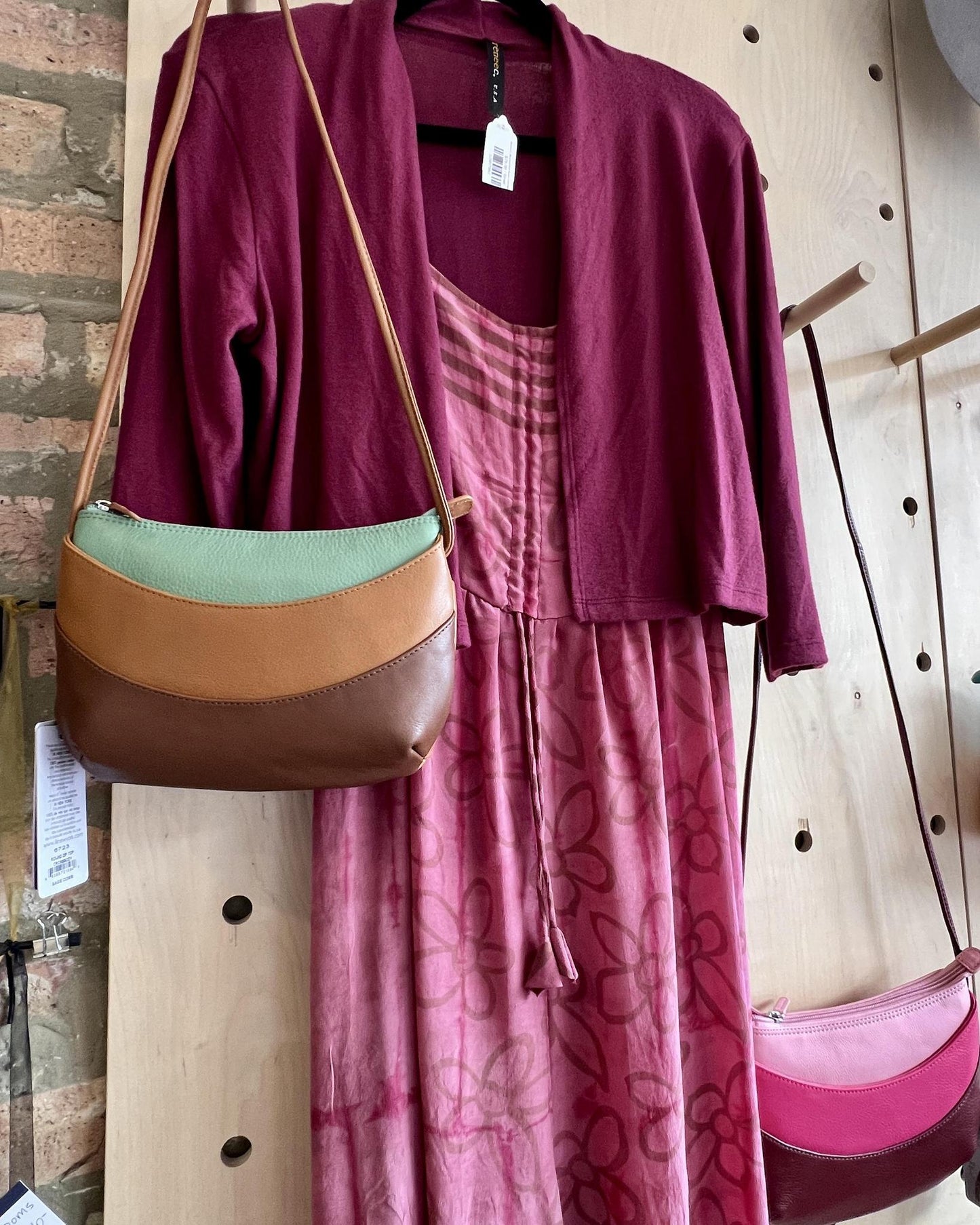 ili Leather Round Zip Top Crossbody in Brown Combo