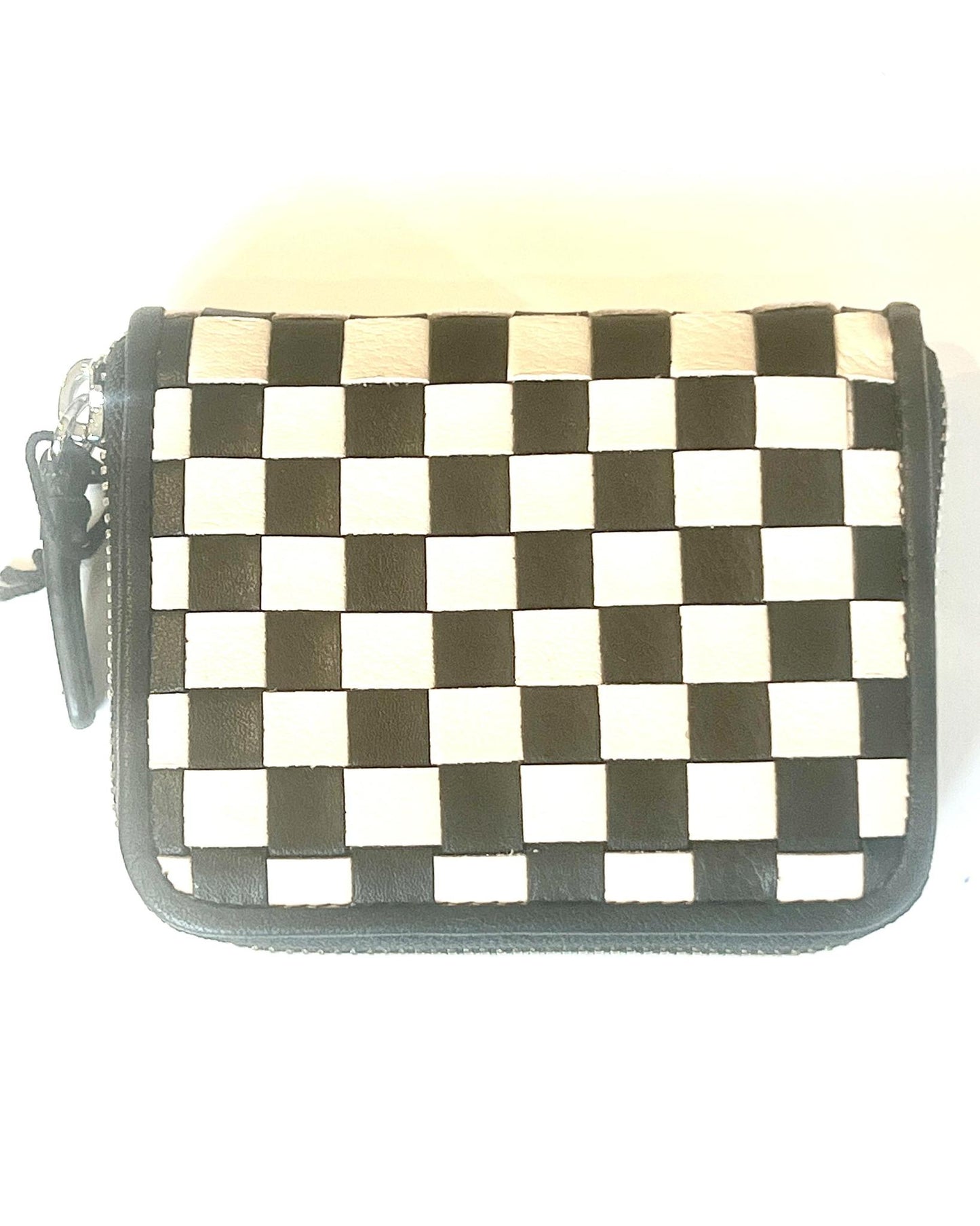 ili Leather Checkerboard Zip Around Wallet in Black/Stone