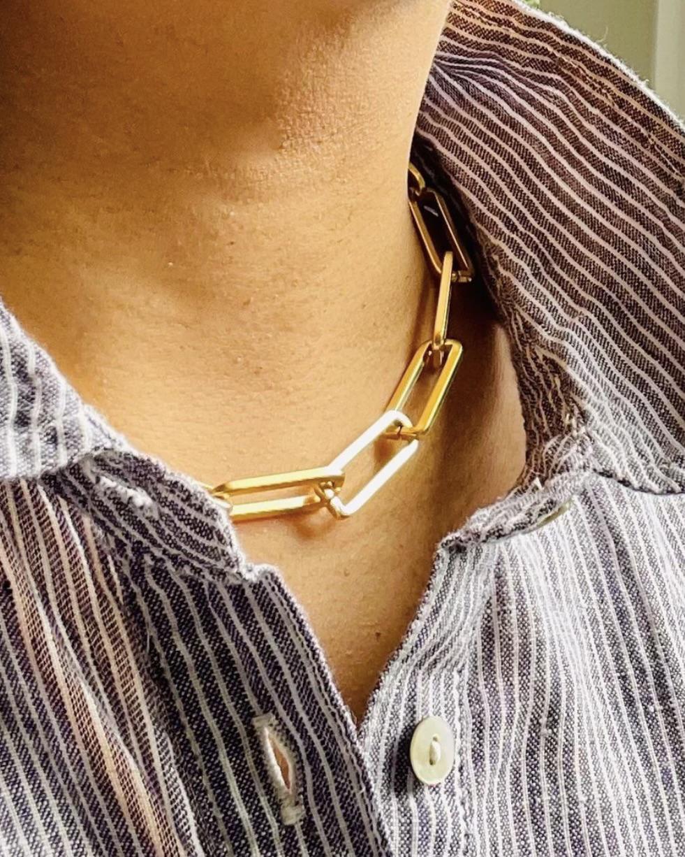David Aubrey Gold Paperclip Chain Necklace