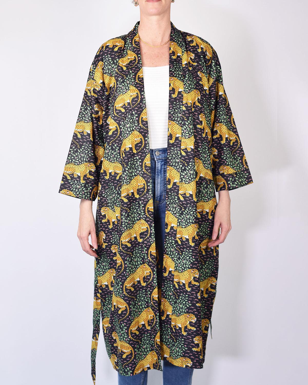 Txtile Lightweight Cotton Robe - Midnight Jungle Leopard Print