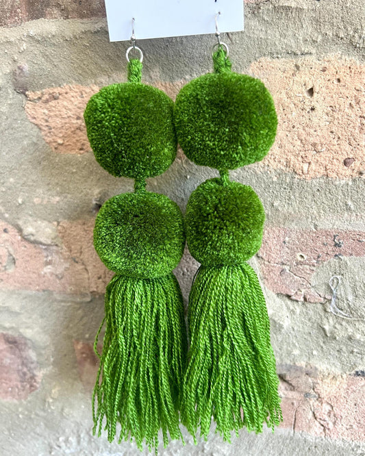 SWIETstuff Extra Large Pom Pom Earrings Forest Green
