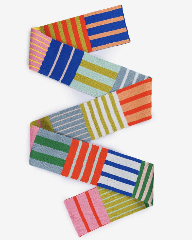 Verloop Patchwork Skinny Stripe Scarf in Rainbow in Rainbow