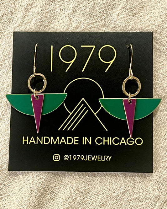 1979 Jewelry Green and Purple Wedge and Spike Earrings