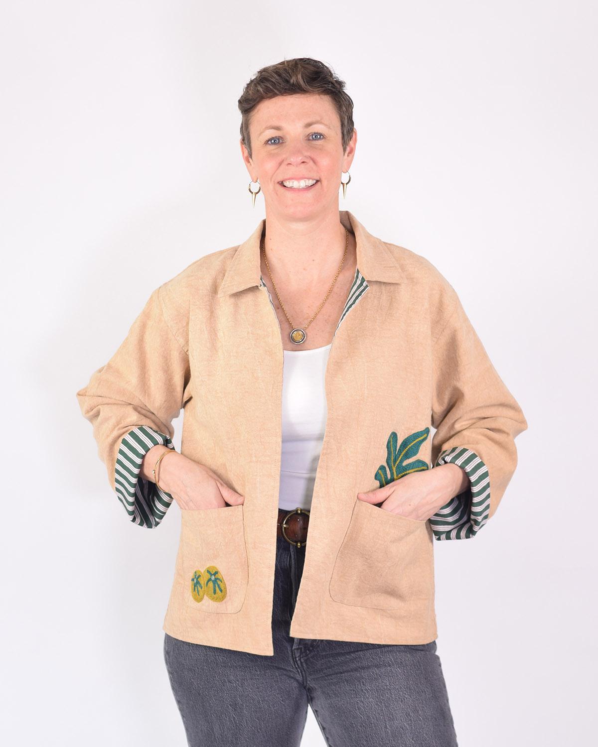 Txtile Dusty Taupe Lightweight Garden Motif Canvas Embroidered Jacket