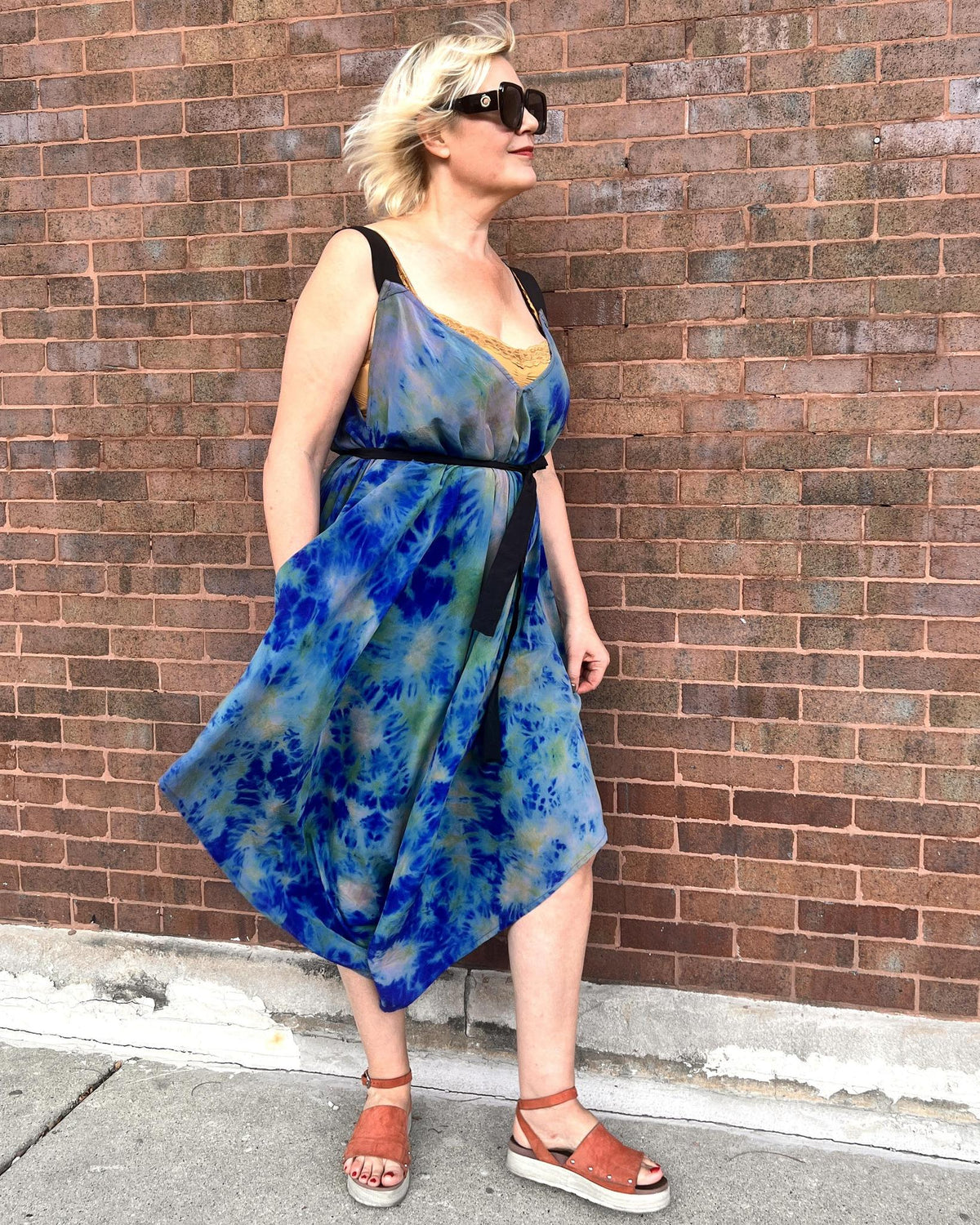 Indie Ella Zatanna Boho Silk Jumpsuit in Oceanic Blue Tie-Dye