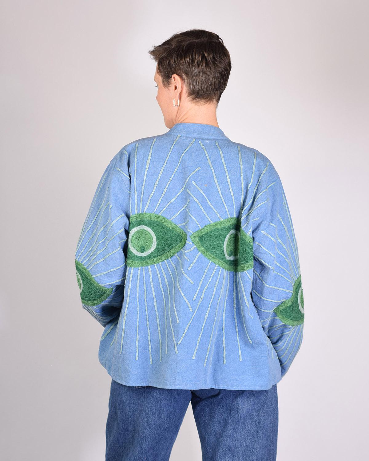 Txtile Dusty Light Chambray Blue Lightweight Evil Eye Canvas Embroidered Jacket