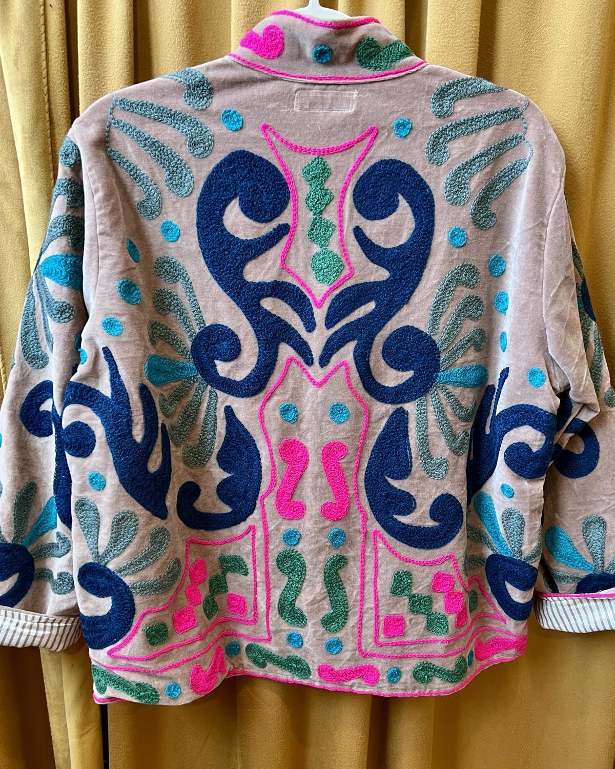 Txtile Dusty Pink Velvet Jacket with Embroidered Flourishes