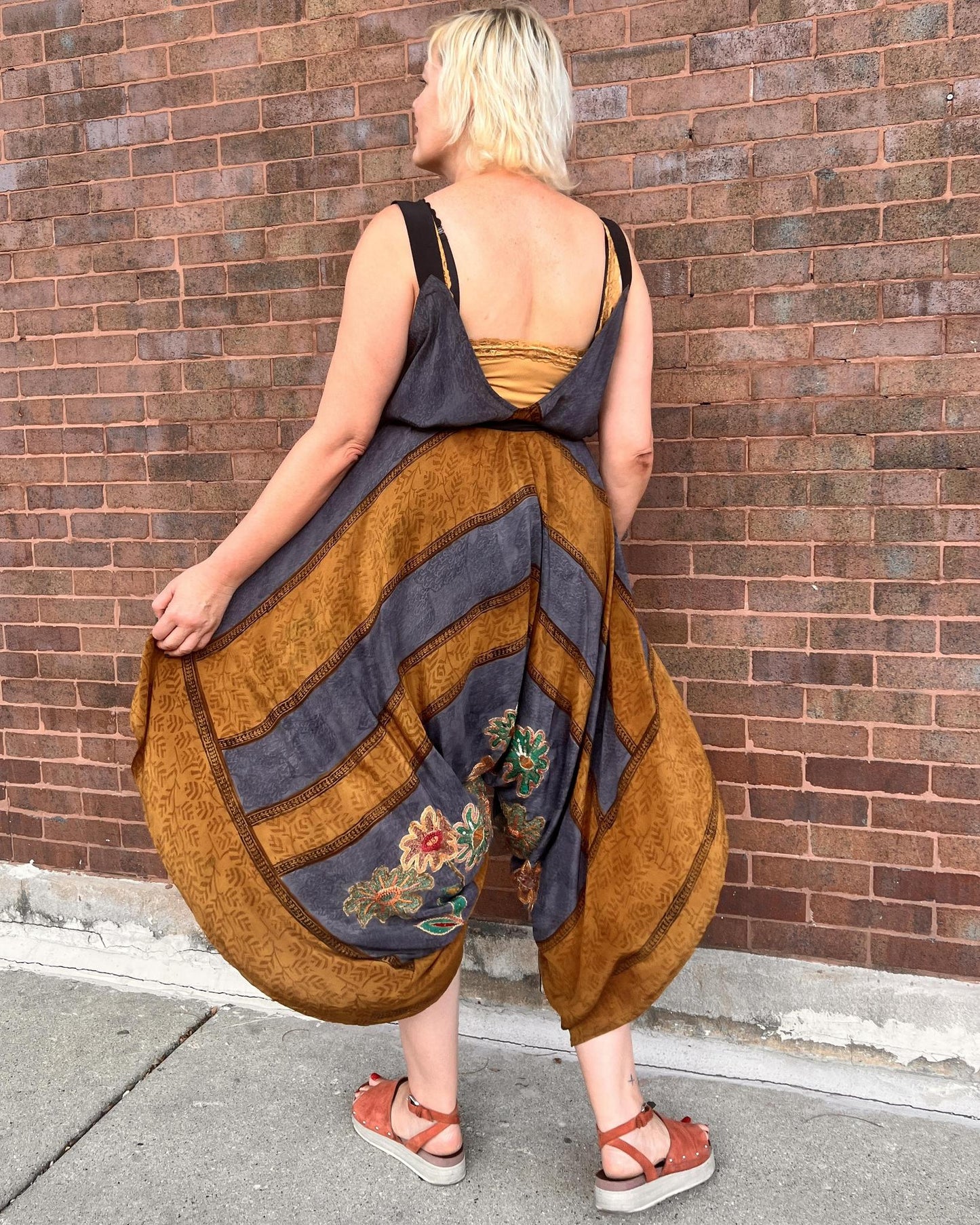 Indie Ella Zatanna Boho Silk Jumpsuit in Slate & Earth
