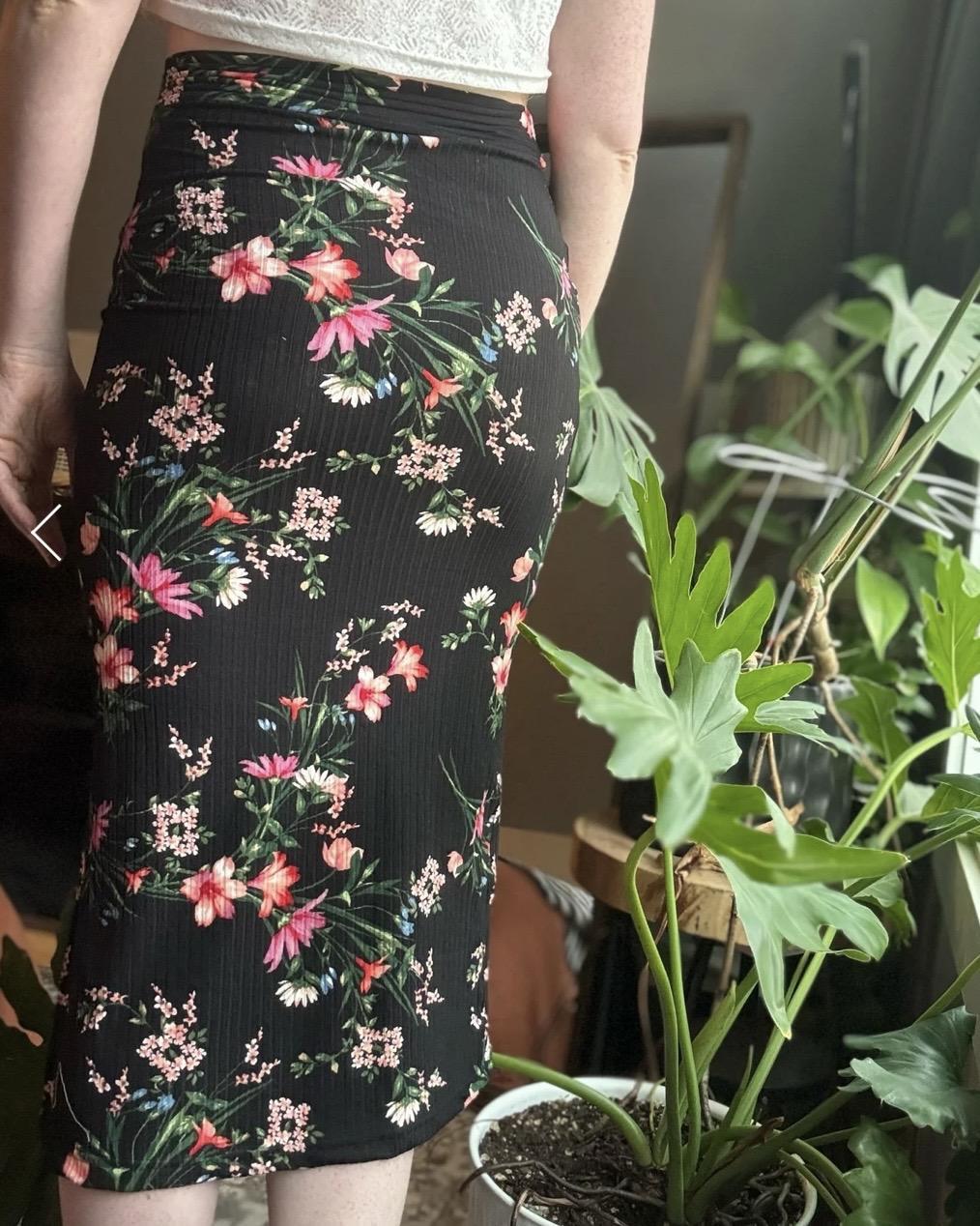 KD Designs Serena Midi Skirt in Black wtih Floral Print