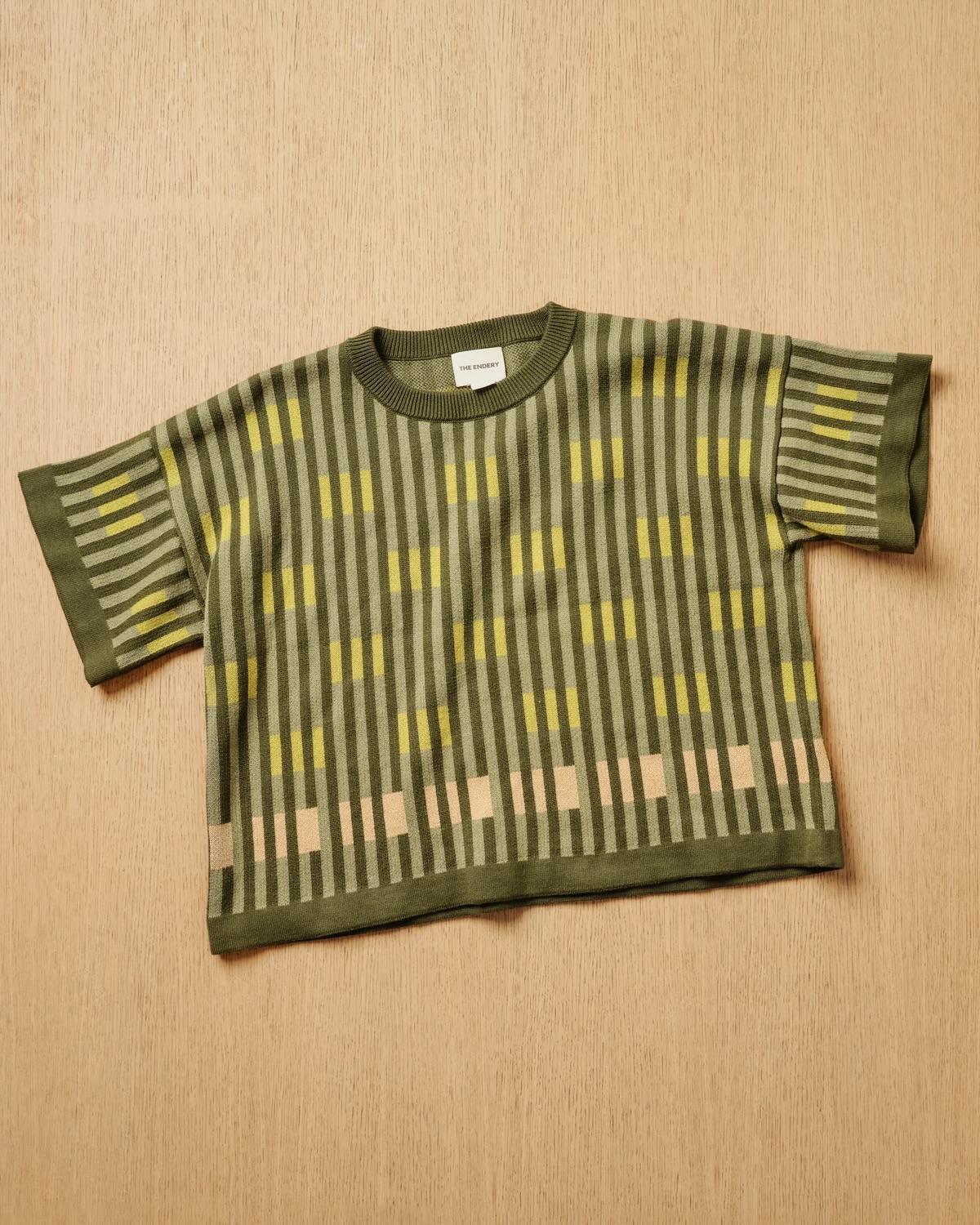 The Endery Bauhaus Short Sleeve Sweater Tee in Prasiolite (Sage/Olive Green)