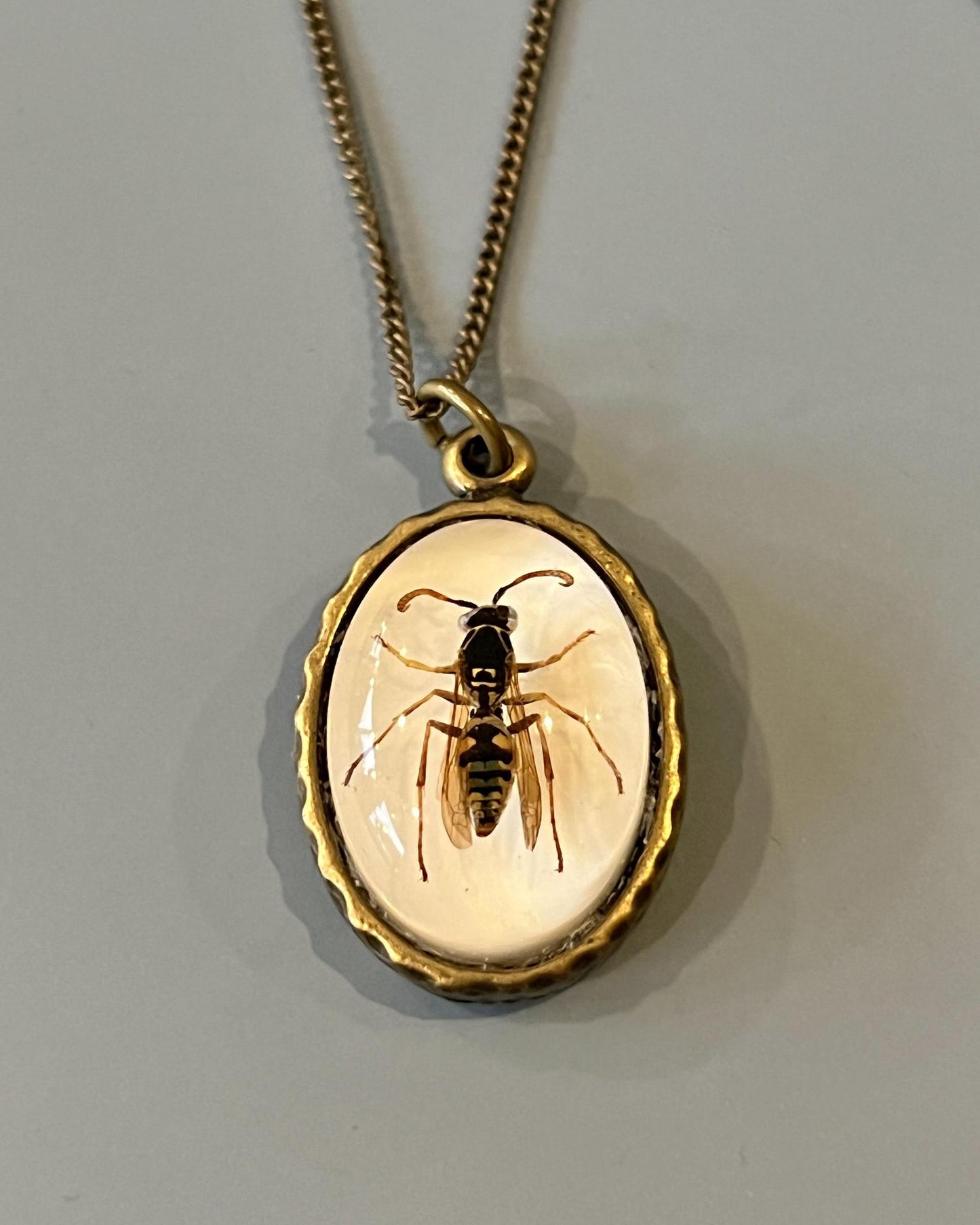 Pajaro Negro Large Brass Oval Hornet Pendant Necklace