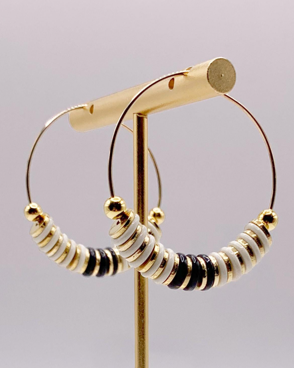 caliLOVESchi 14k Gold Hoops - Ivory and Ebony