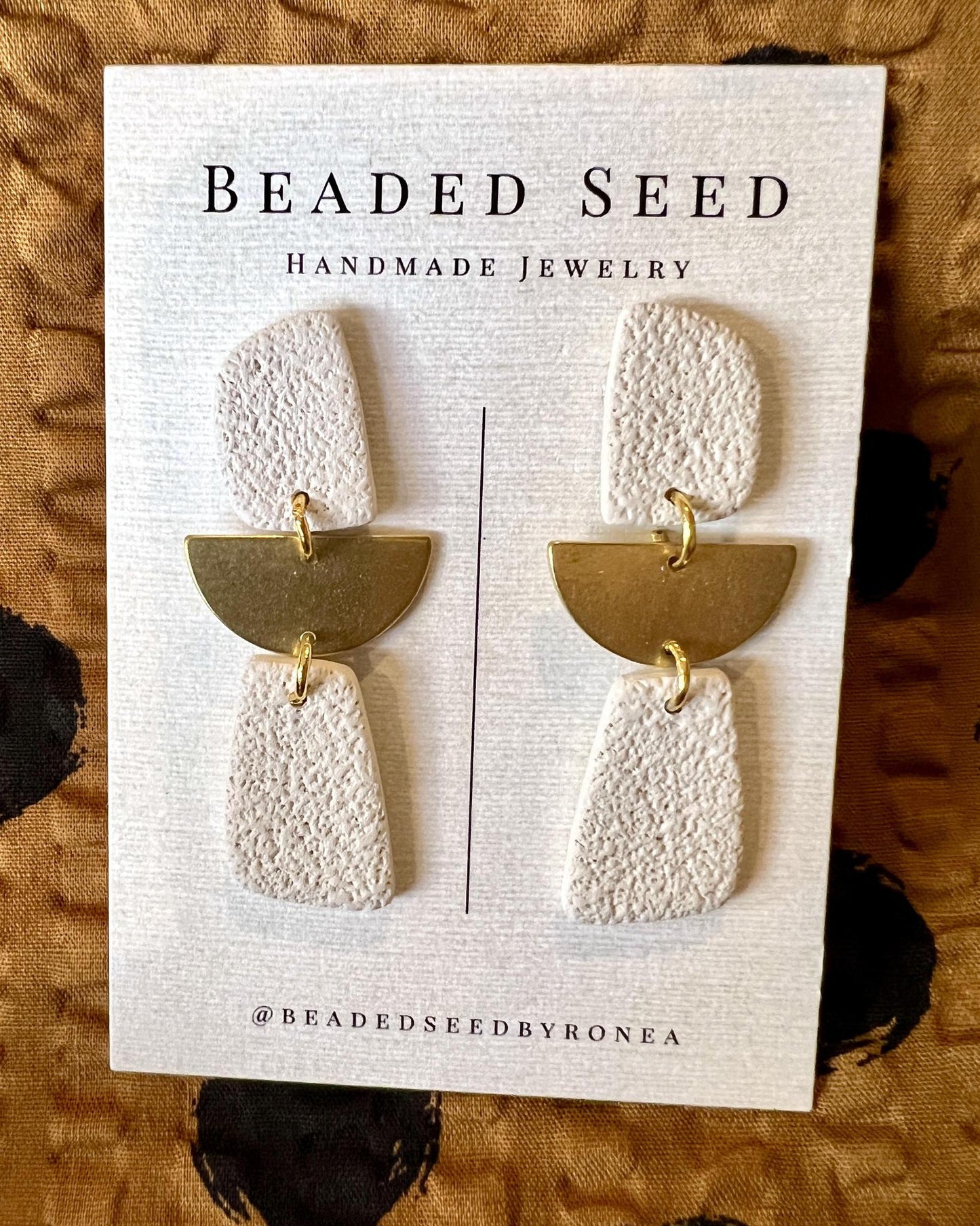 Beaded Seed by Ronea Spot Earrings in Beige
