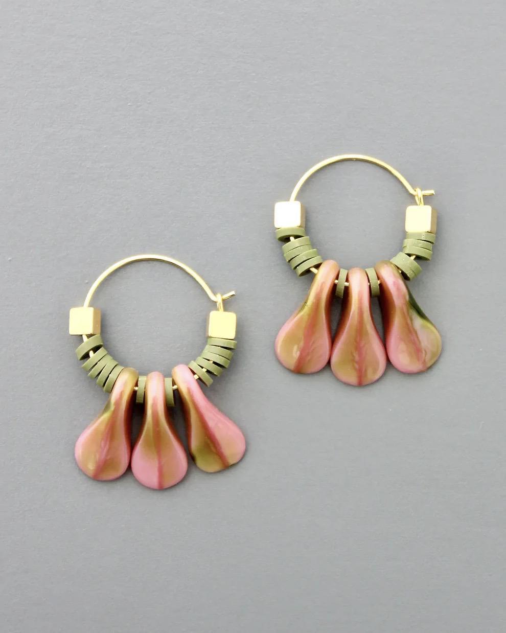 David Aubrey Pink Glass Drops Hoop Earrings